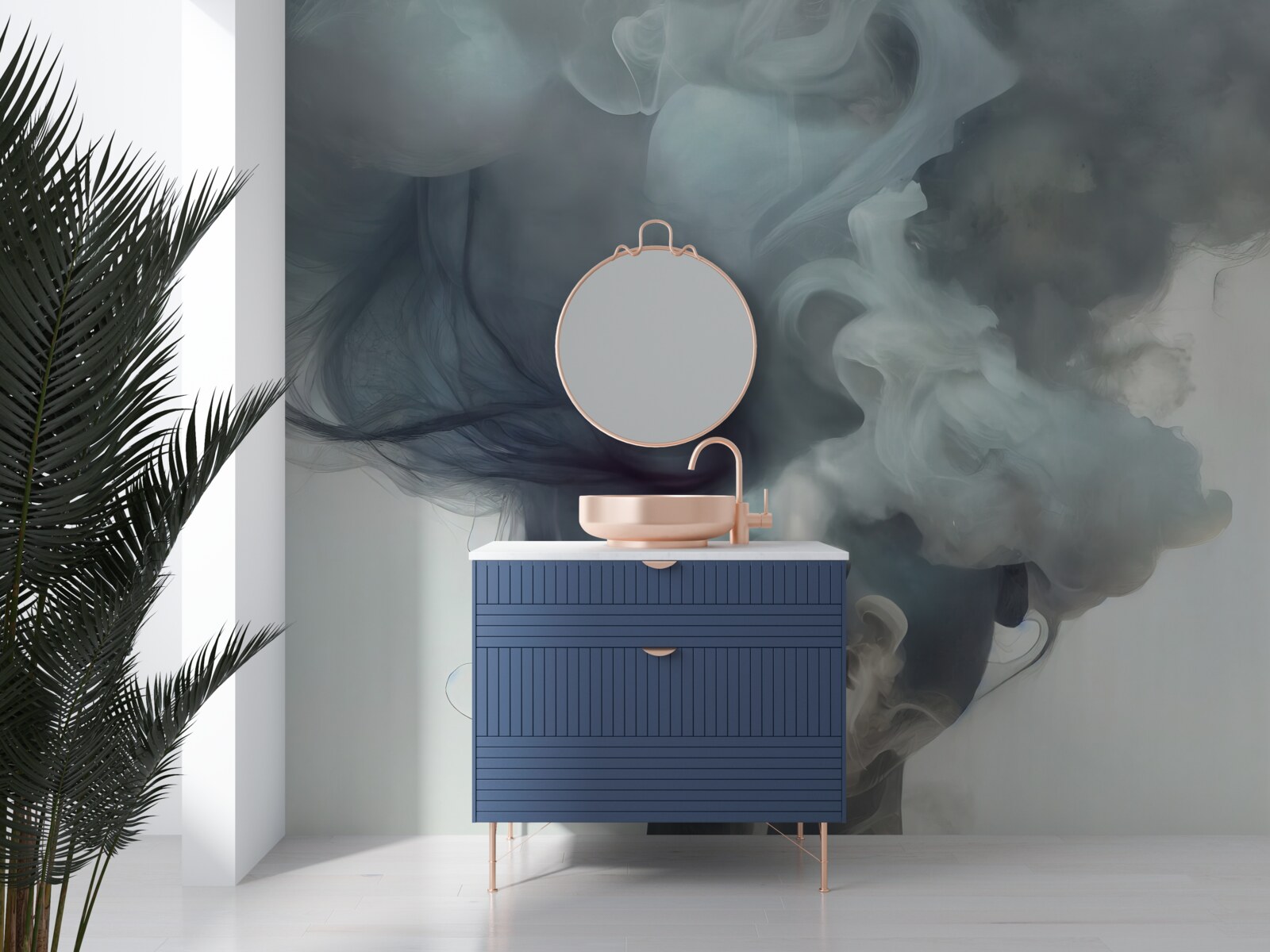 Papier peint femme dans la brume grise