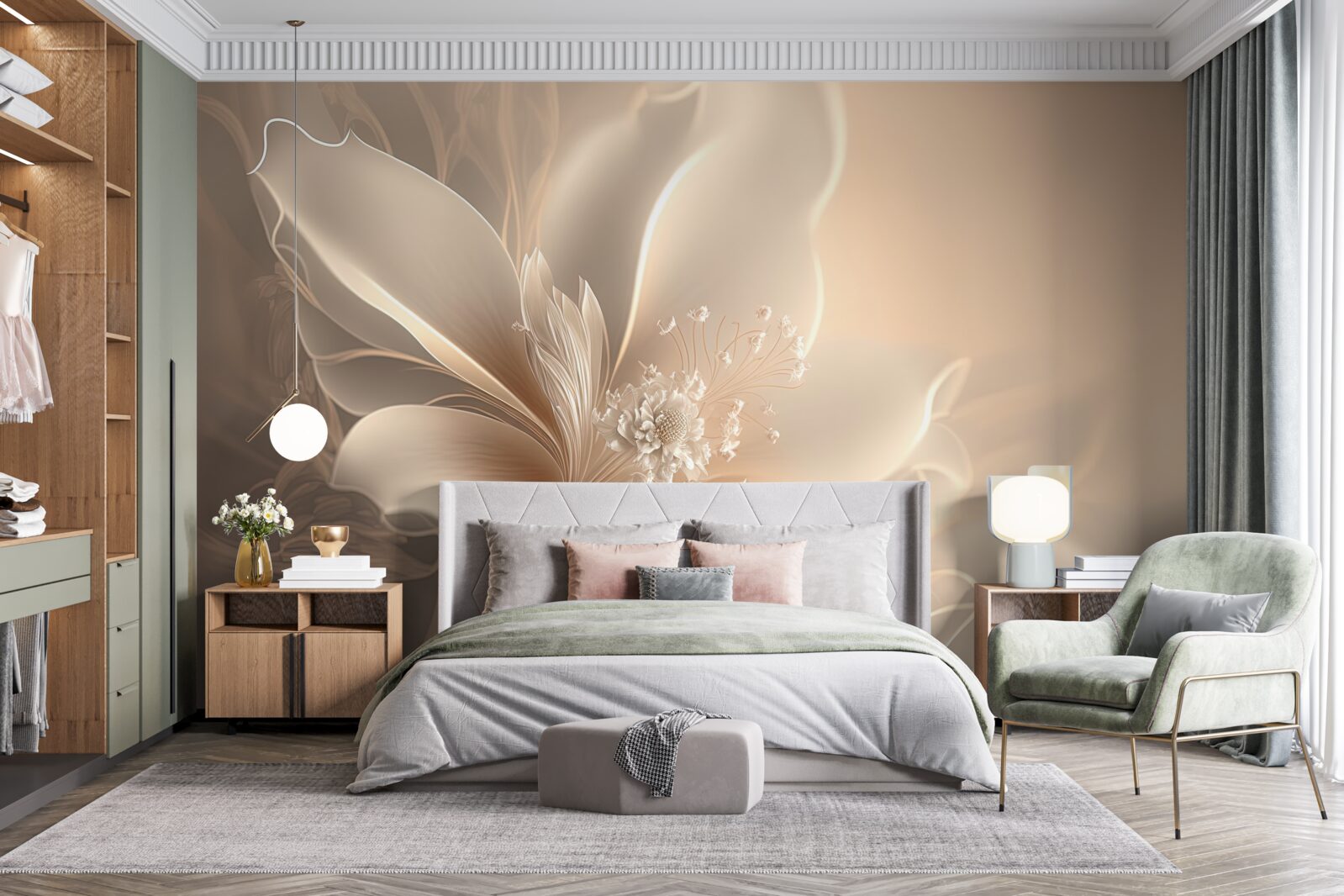 Papier peint élégante fleur blanche