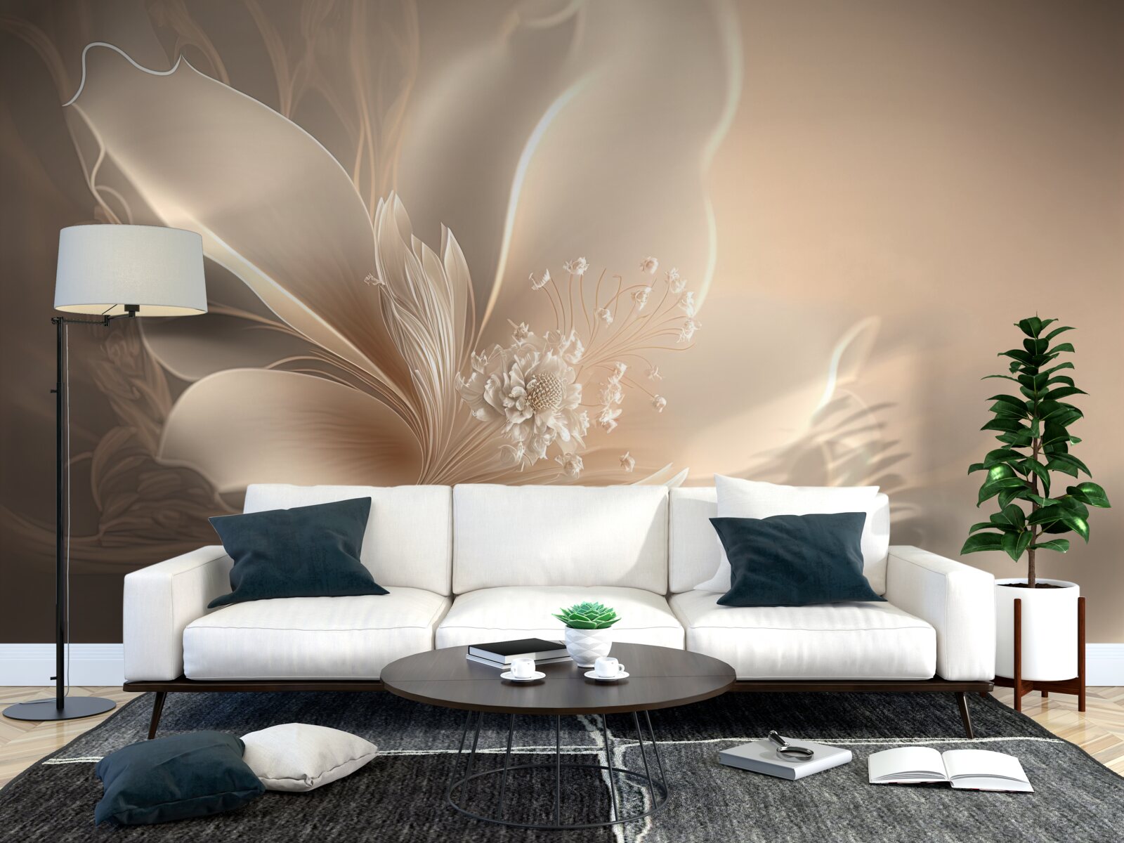 Papier peint élégante fleur blanche