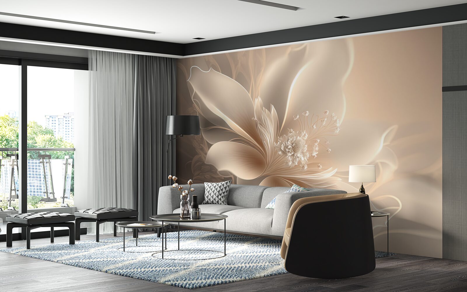 Papier peint élégante fleur blanche