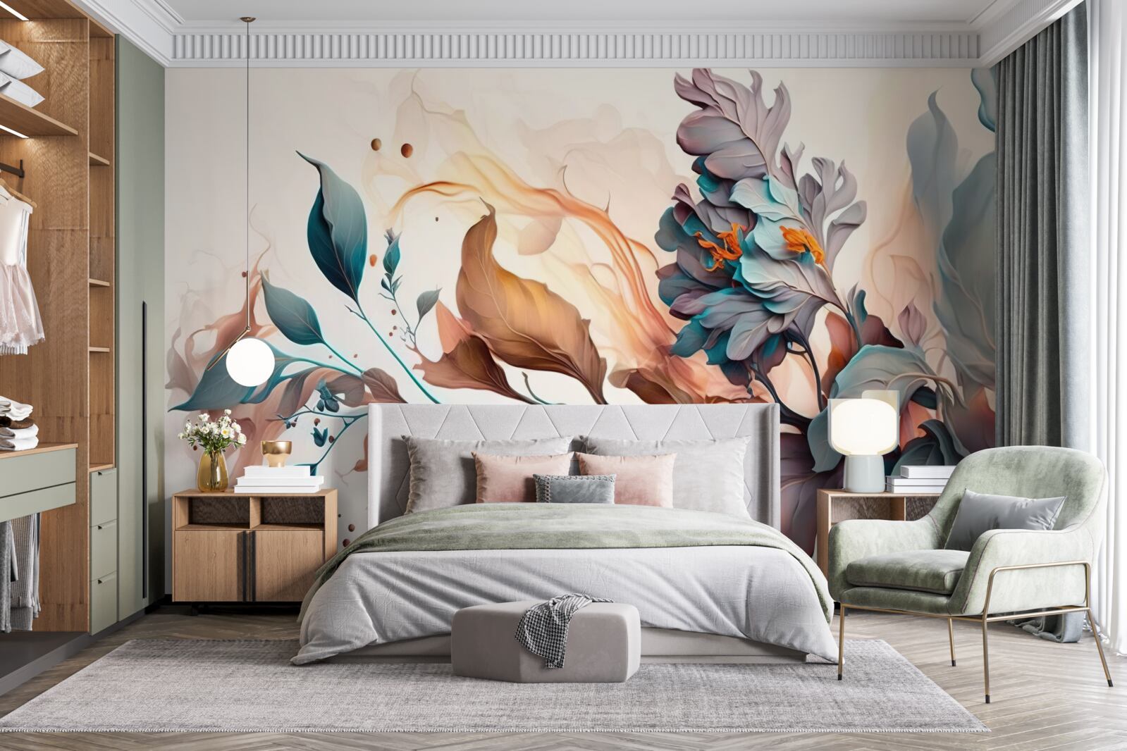 Papier peint branche d'automne colorée de feuilles