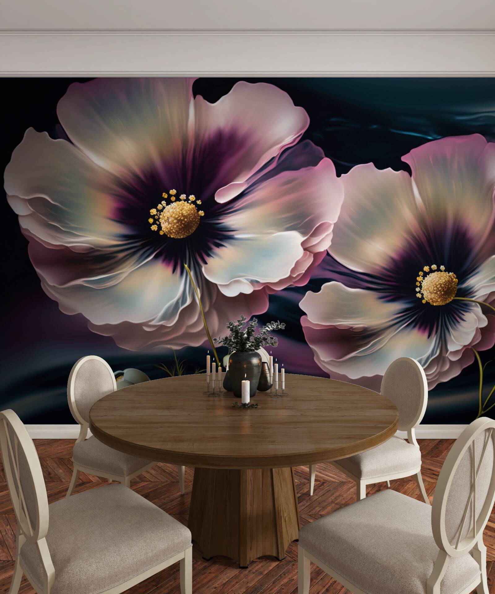 Papier peint le vent fait osciller les coquelicots blancs comme neige et magnifiques