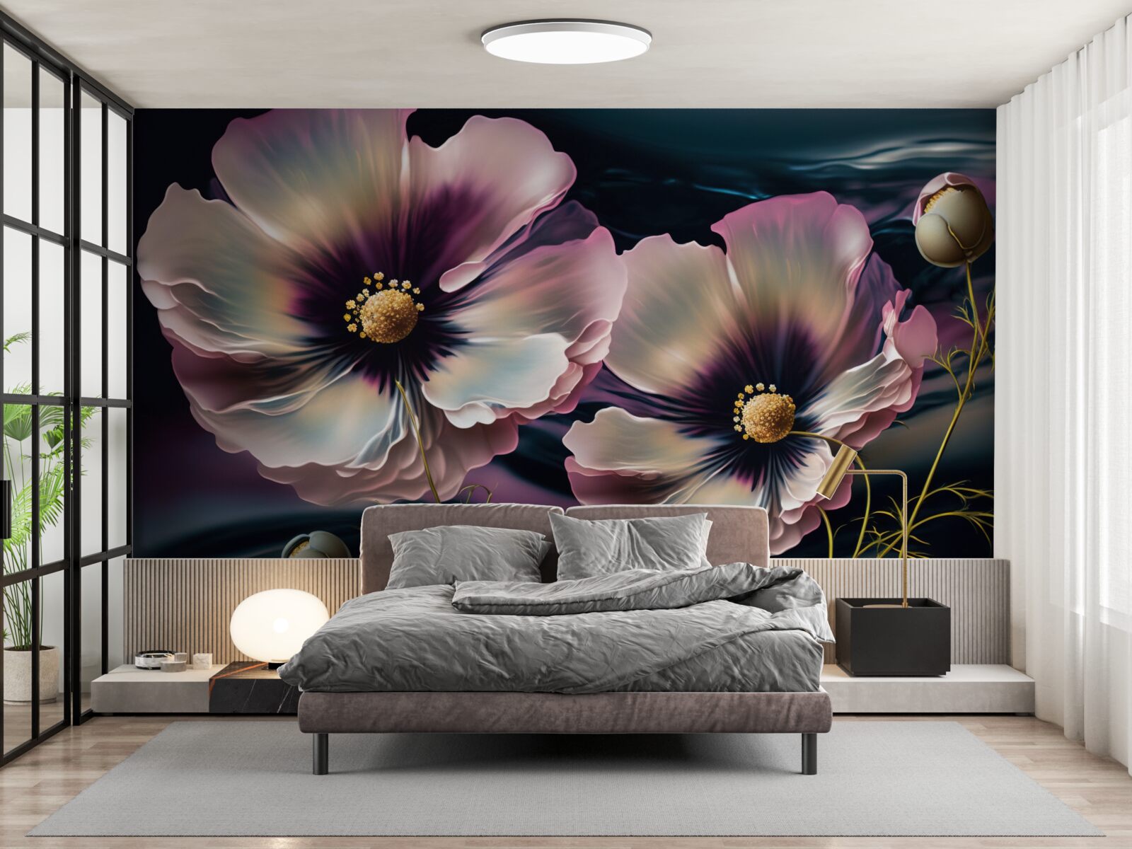 Papier peint le vent fait osciller les coquelicots blancs comme neige et magnifiques