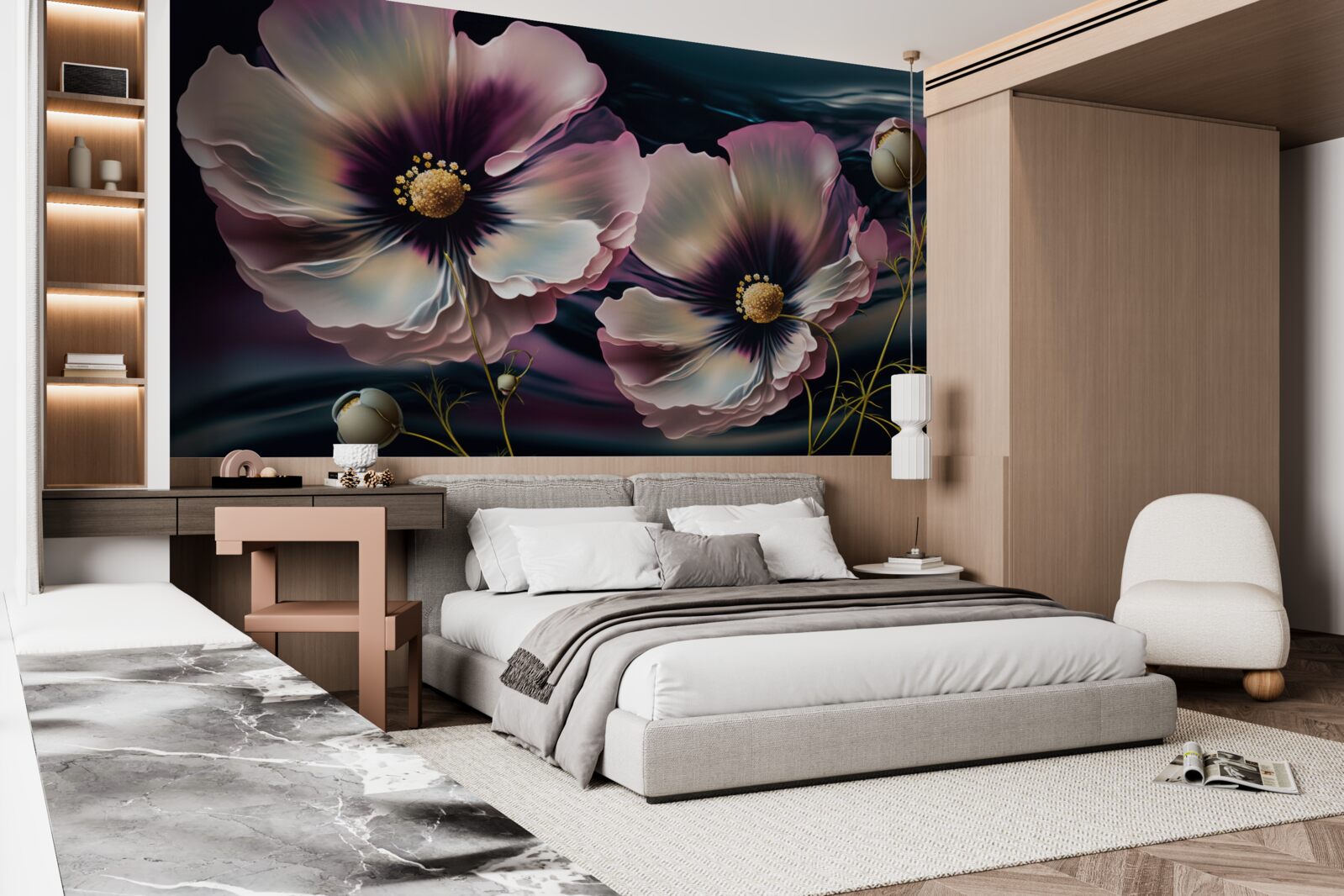 Papier peint le vent fait osciller les coquelicots blancs comme neige et magnifiques