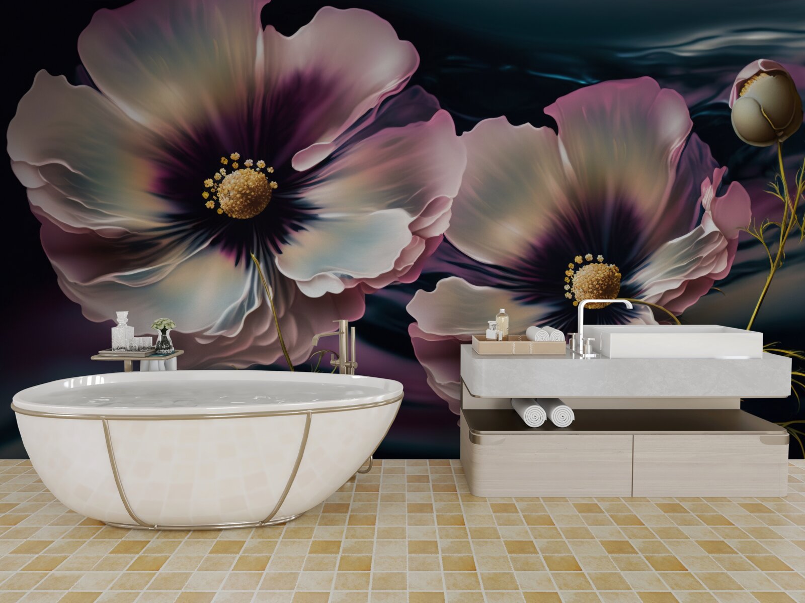 Papier peint le vent fait osciller les coquelicots blancs comme neige et magnifiques