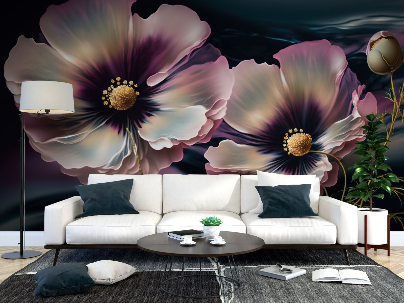 Papier peint le vent fait osciller les coquelicots blancs comme neige et magnifiques