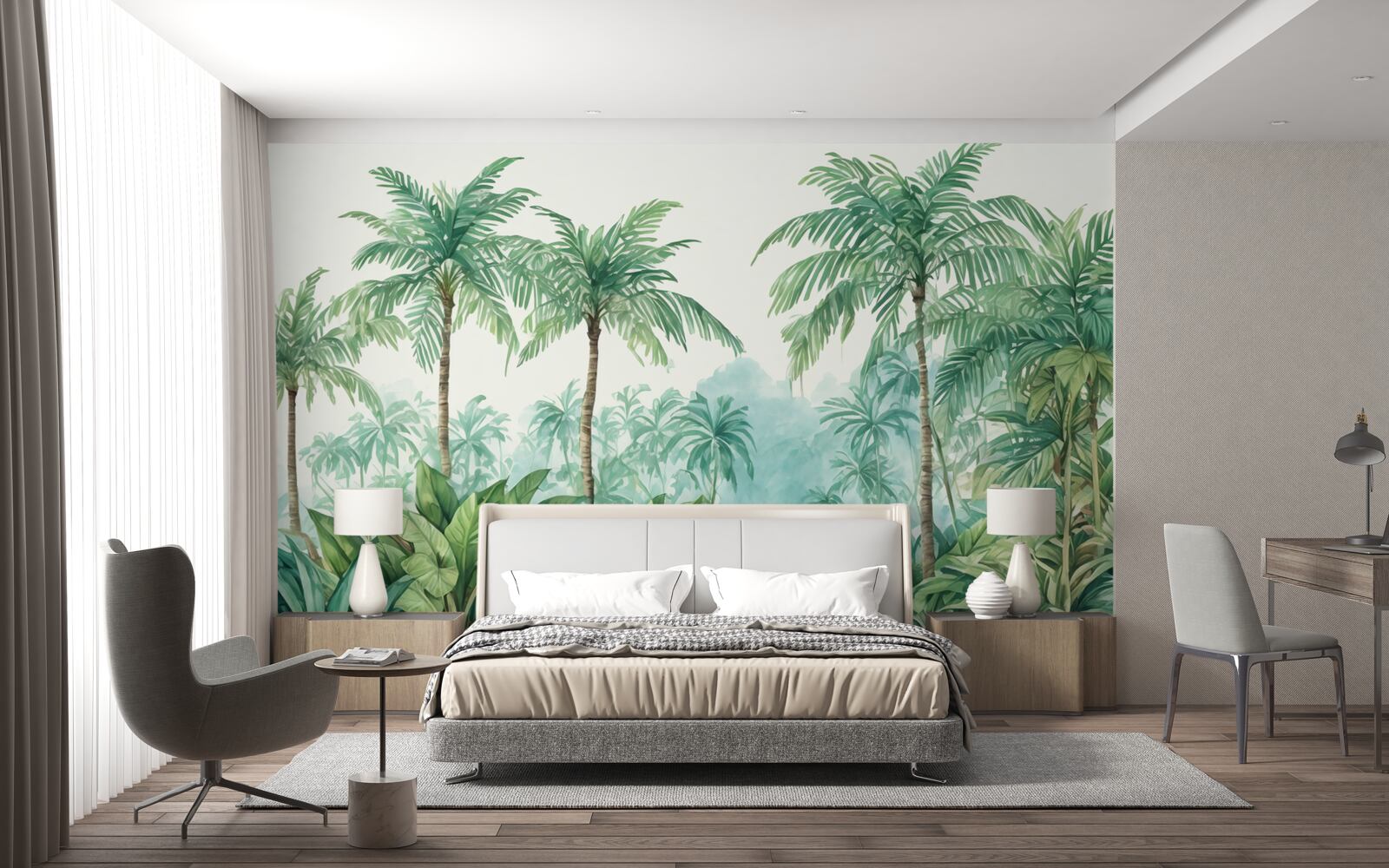 Papier peint palmiers tropicaux sous la pluie