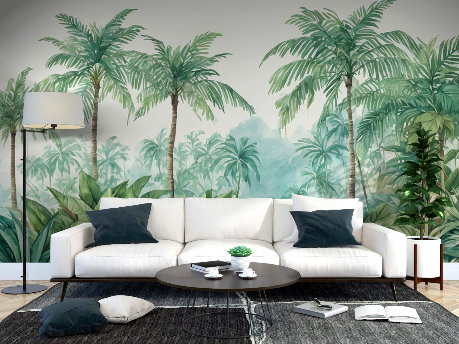 Papier peint palmiers tropicaux sous la pluie