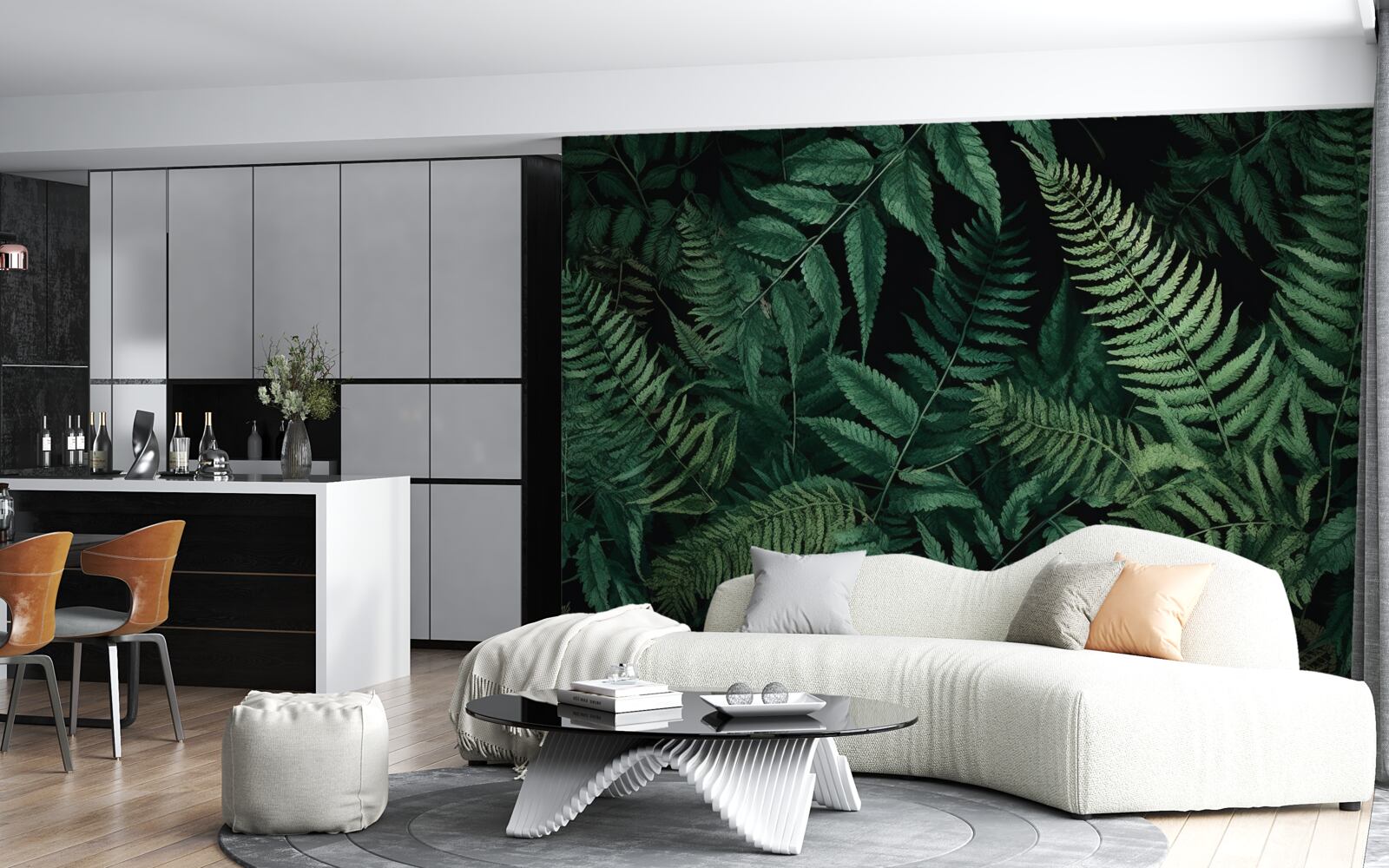 Papier peint la nuit, les pétales de fougères se balancent facilement