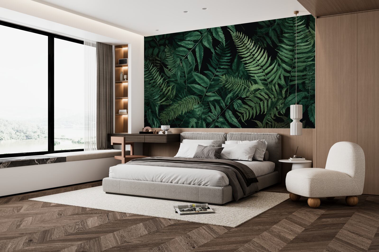 Papier peint la nuit, les pétales de fougères se balancent facilement