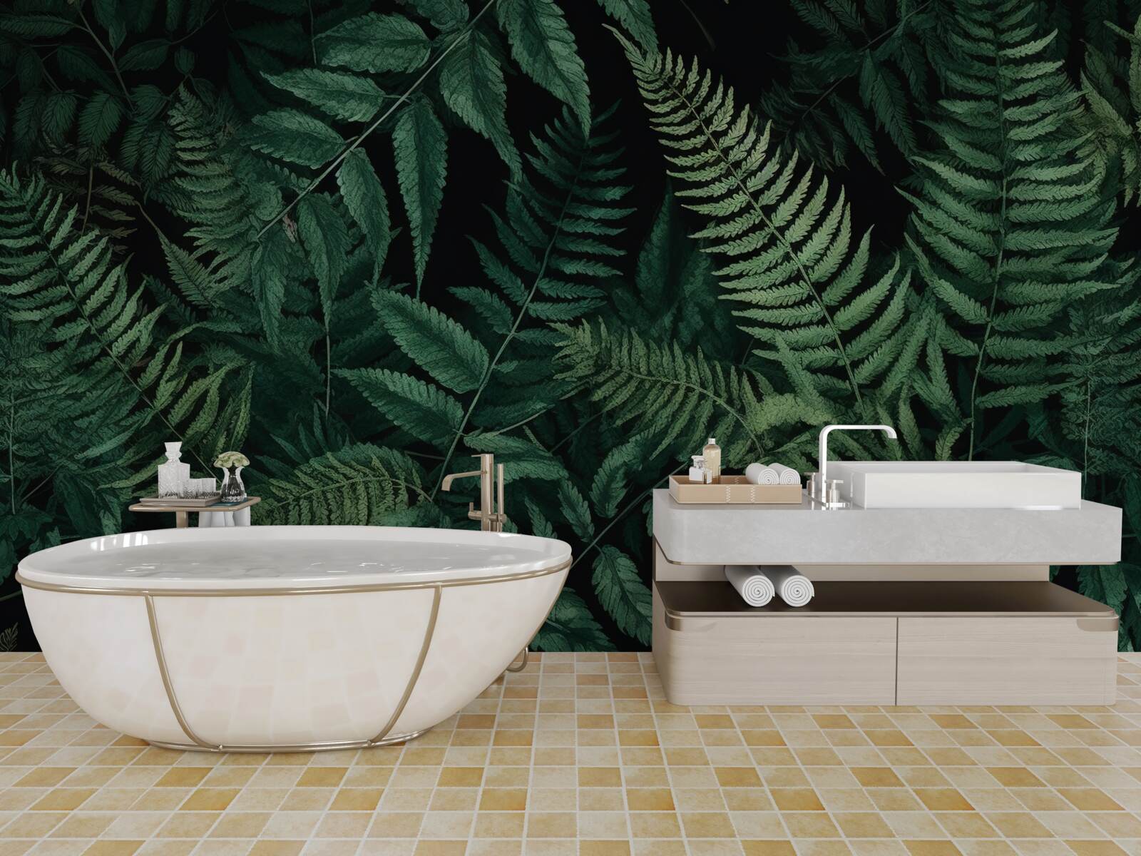 Papier peint la nuit, les pétales de fougères se balancent facilement