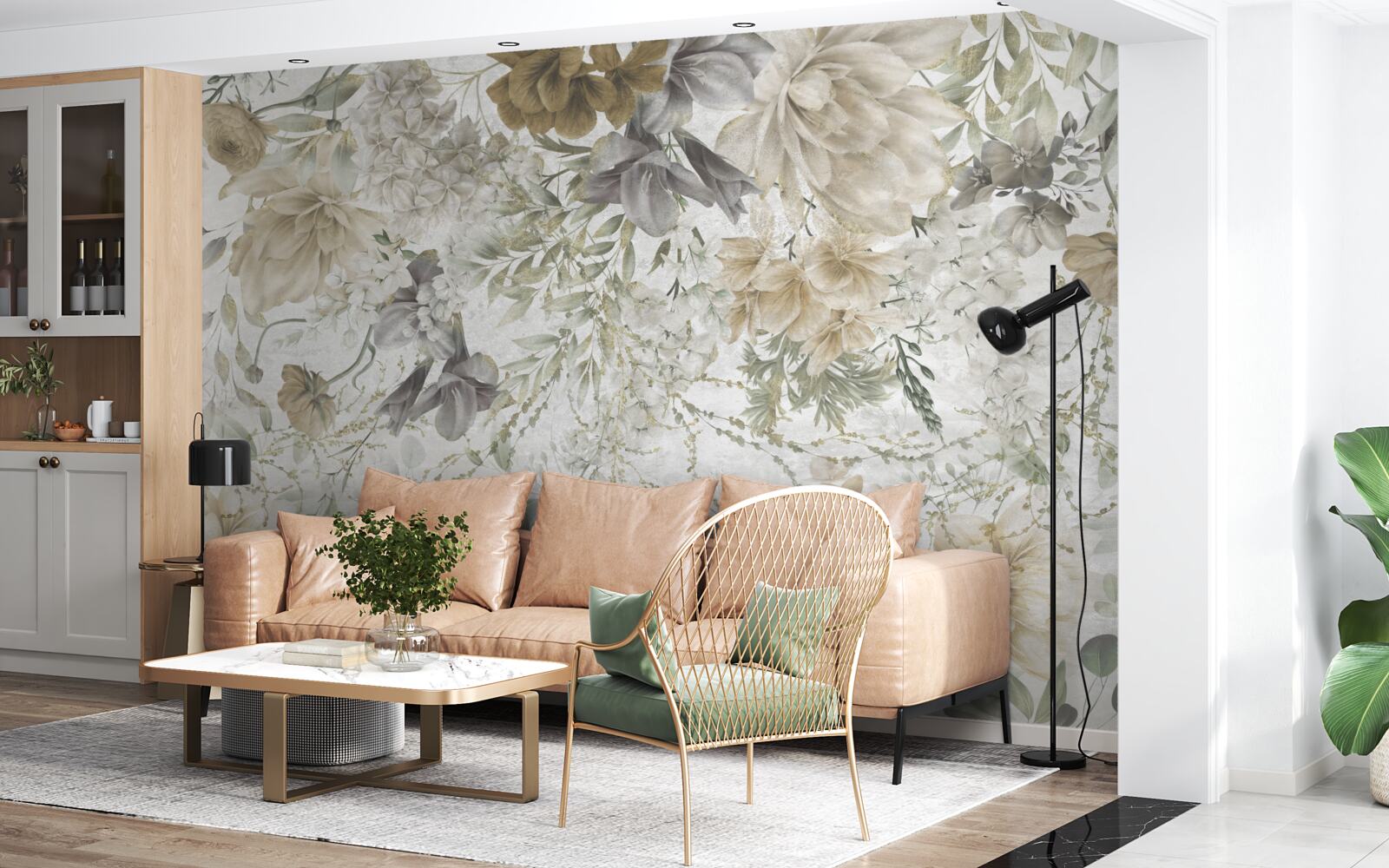 Papier peint un concept fait de feuilles et de fleurs d'automne