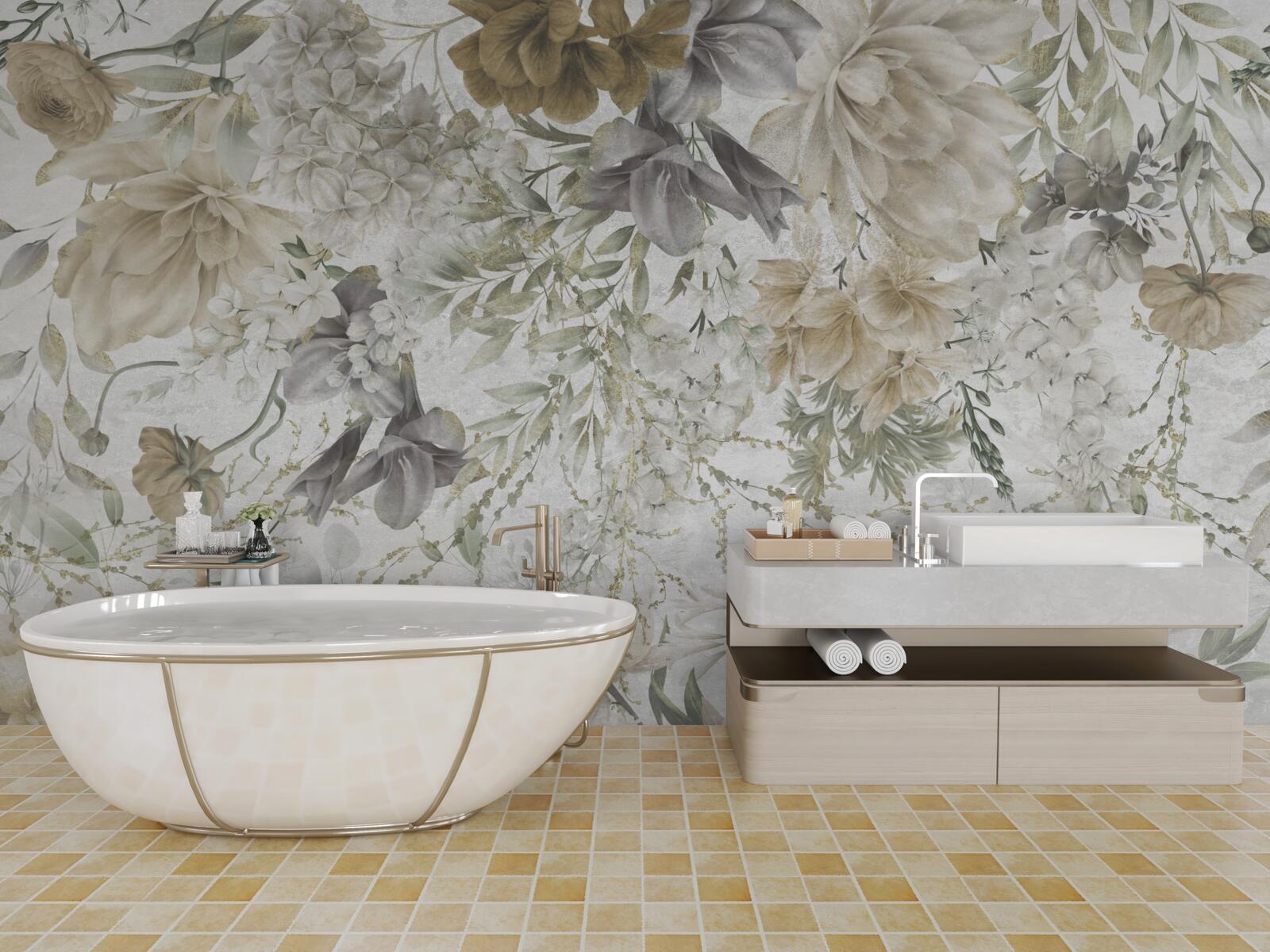 Papier peint un concept fait de feuilles et de fleurs d'automne