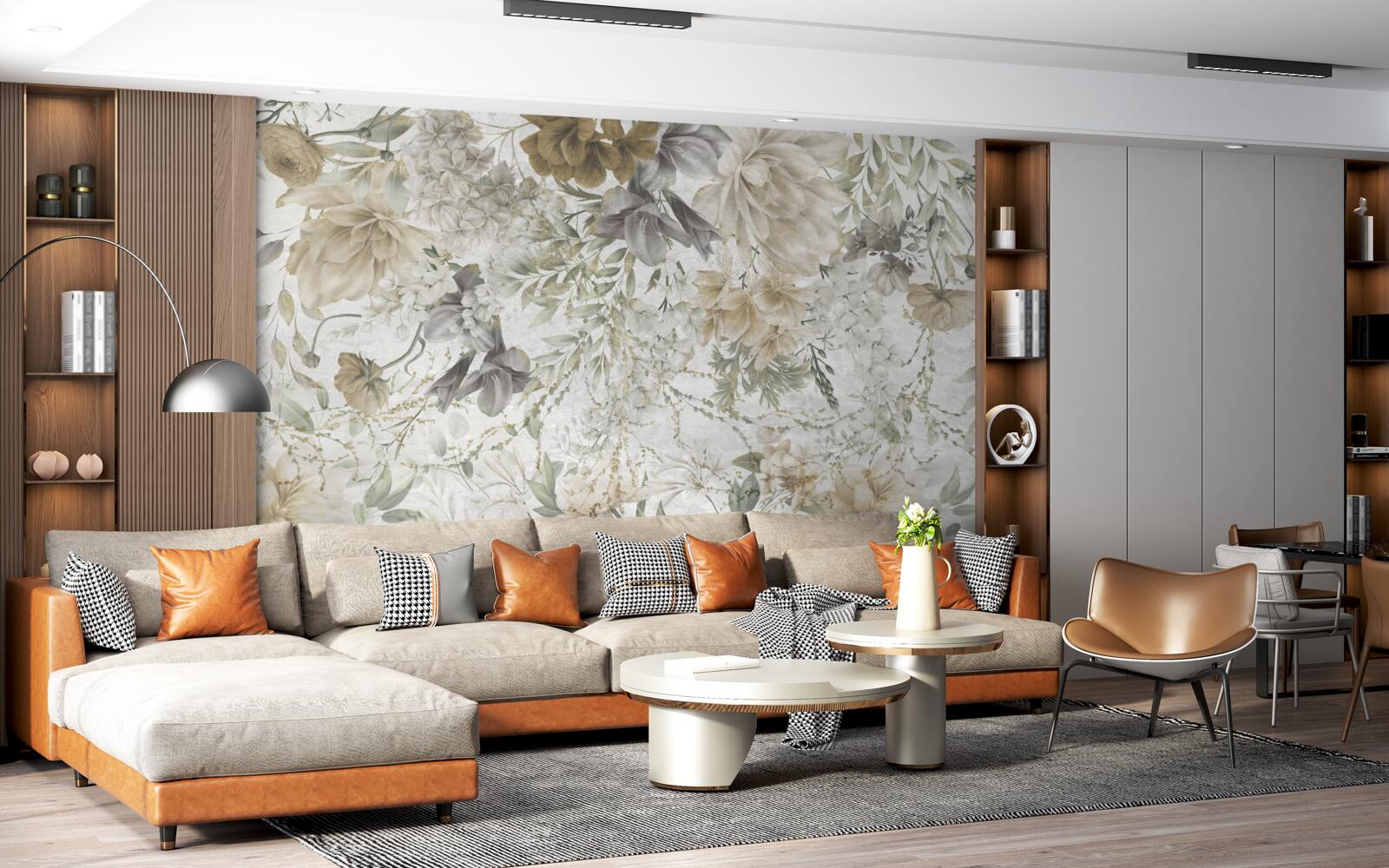 Papier peint un concept fait de feuilles et de fleurs d'automne