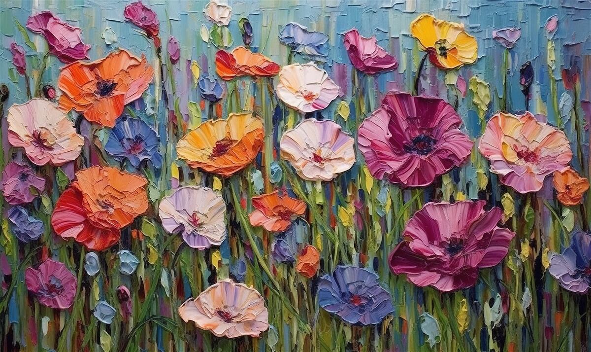 Papier peint fleurs d'été dans le champ sous le ciel