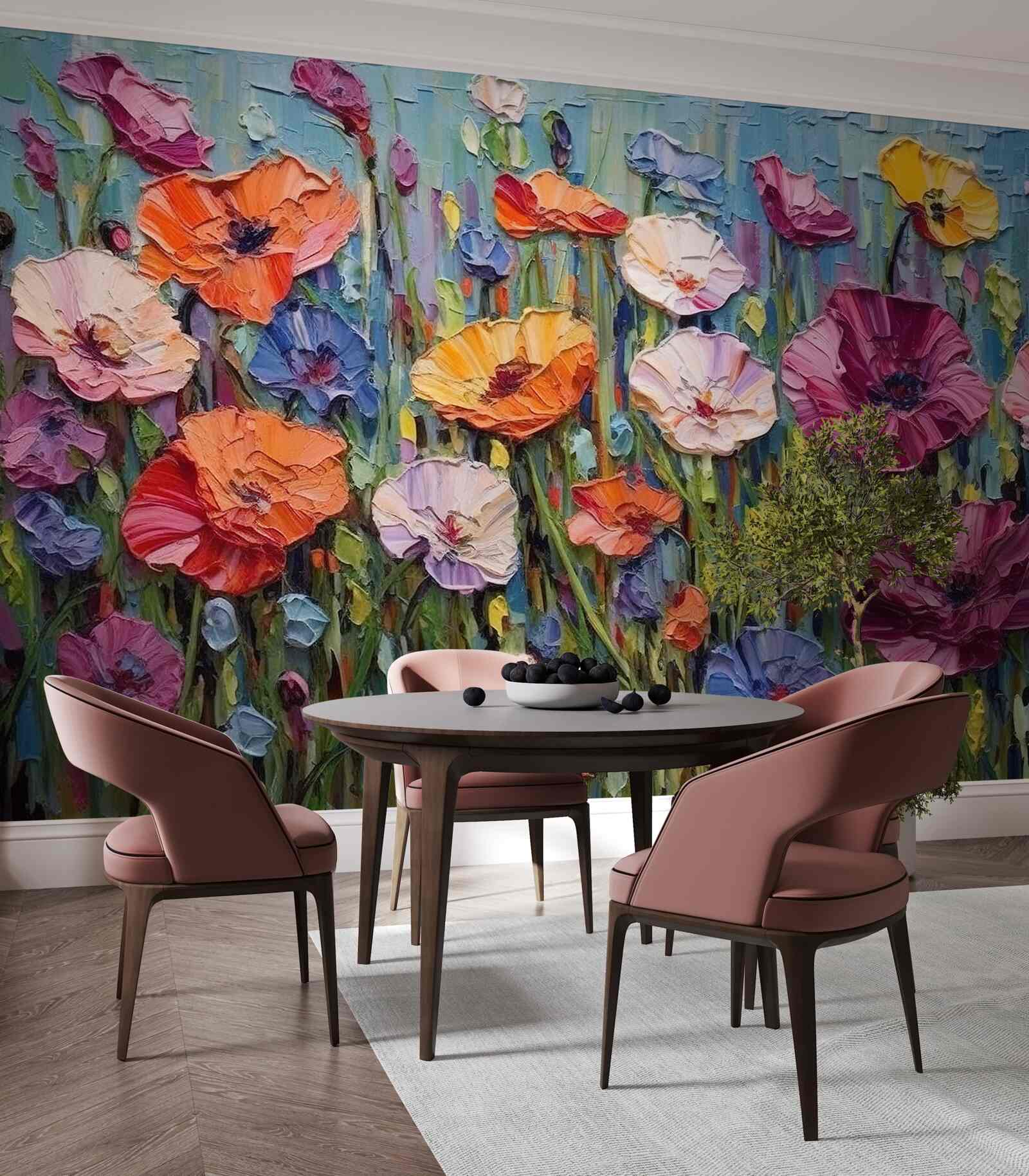 Papier peint fleurs d'été dans le champ sous le ciel