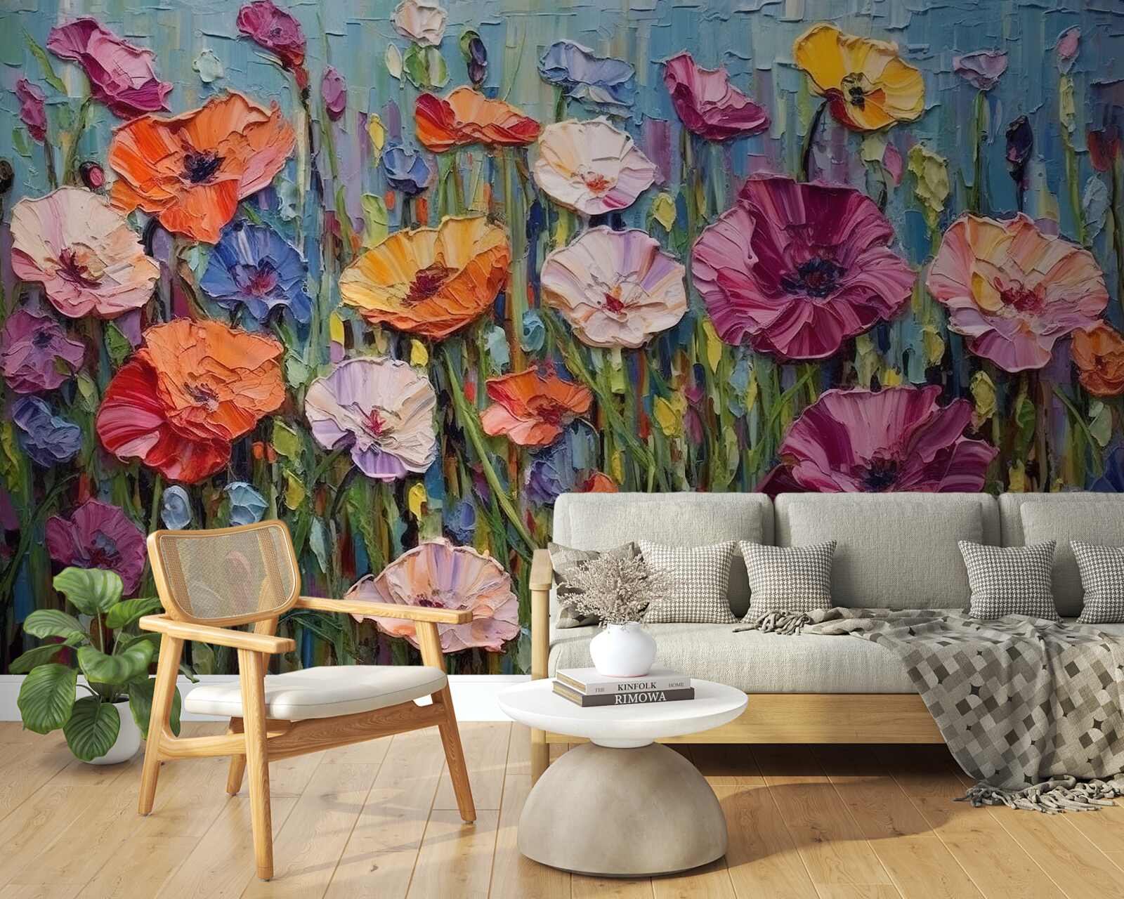 Papier peint fleurs d'été dans le champ sous le ciel