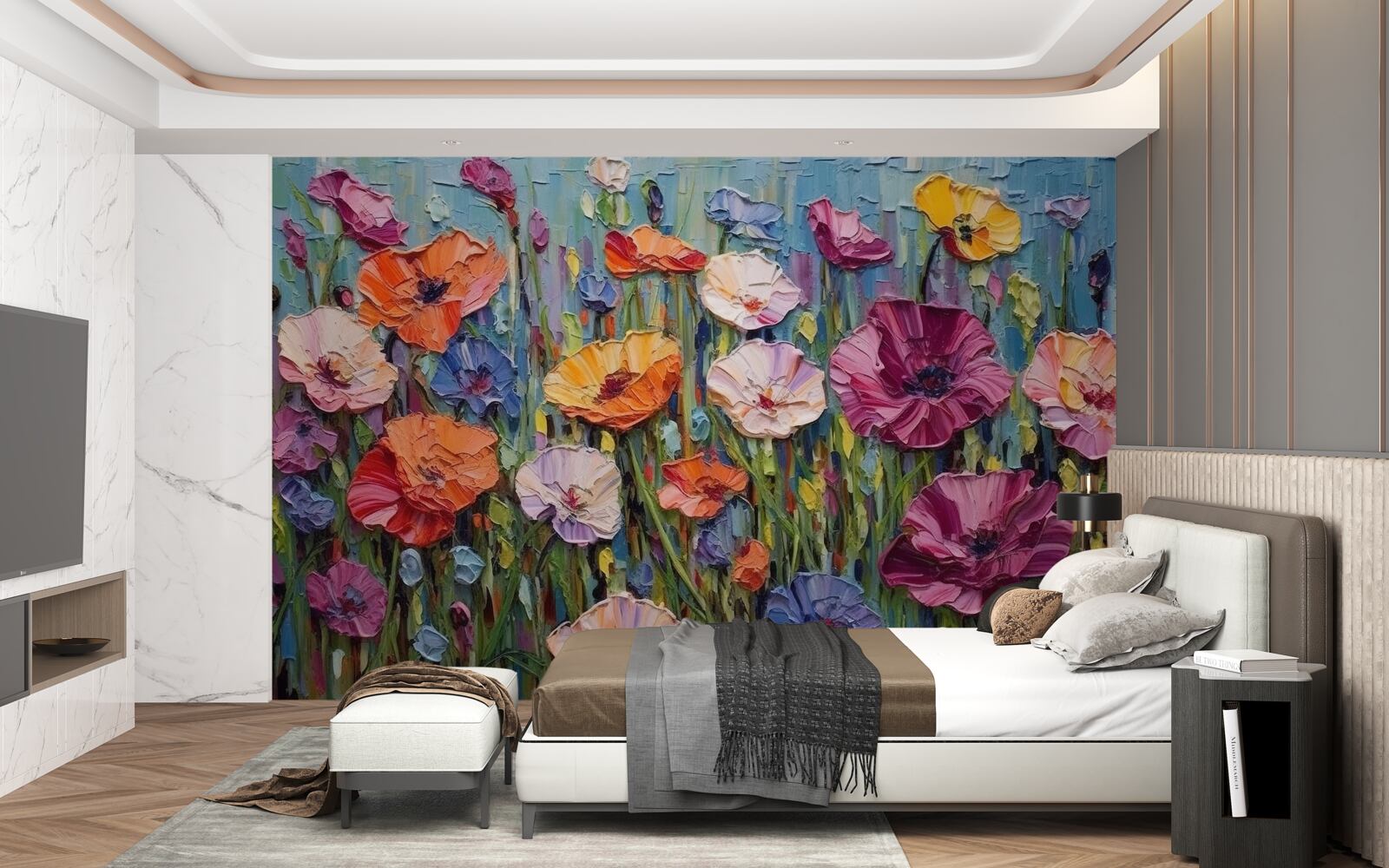 Papier peint fleurs d'été dans le champ sous le ciel