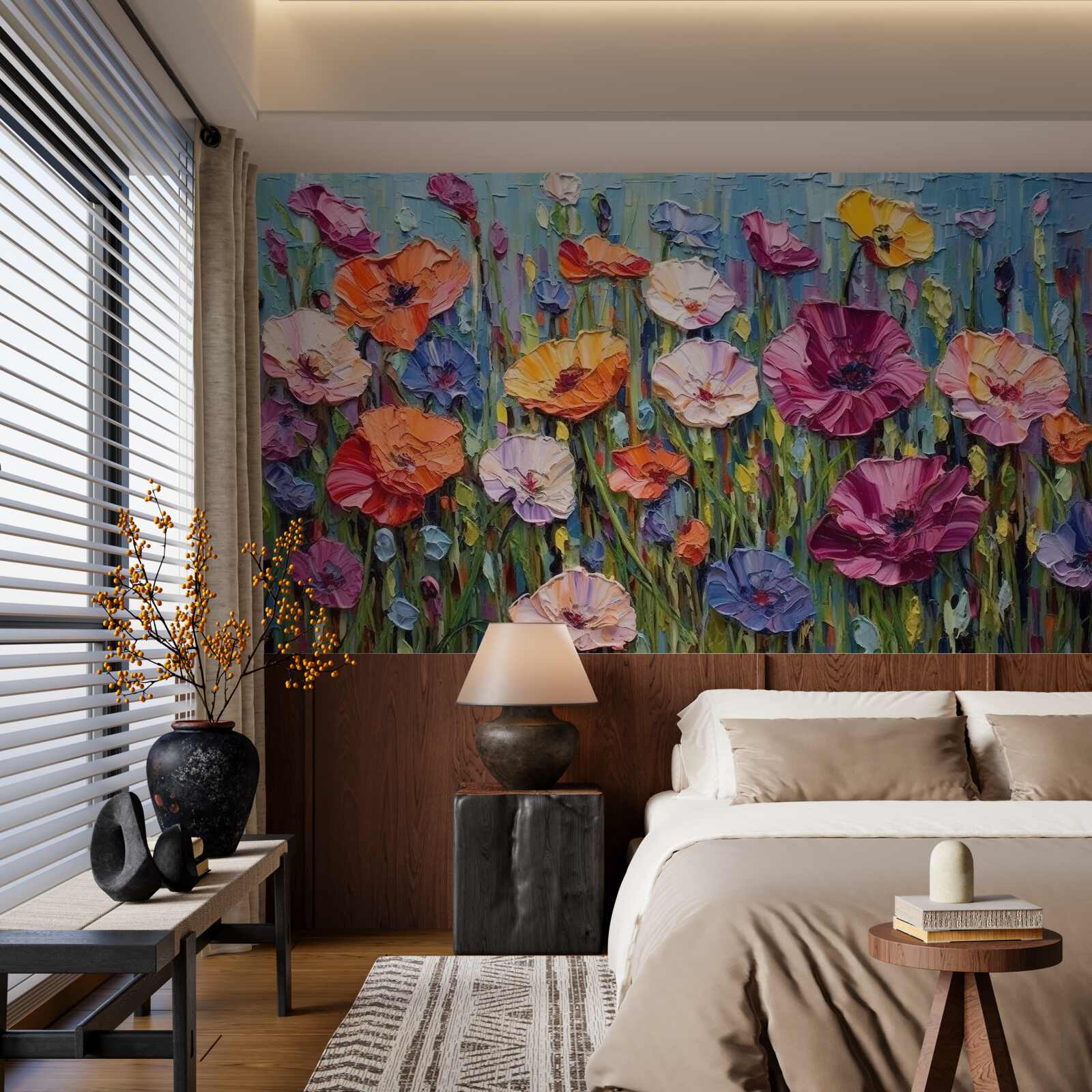 Papier peint fleurs d'été dans le champ sous le ciel