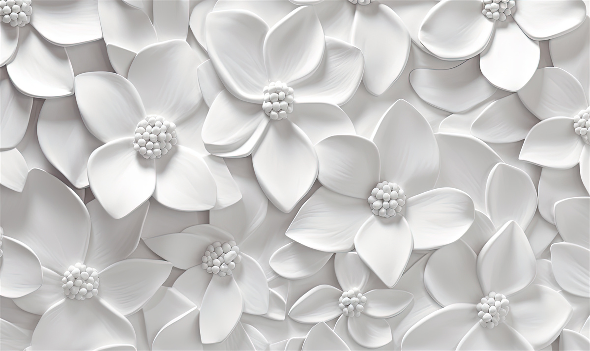 Papier peint fleurs blanches combinées en bas-relief