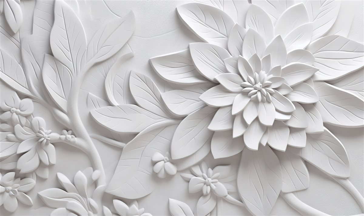 Papier peint fleurs blanches texturées