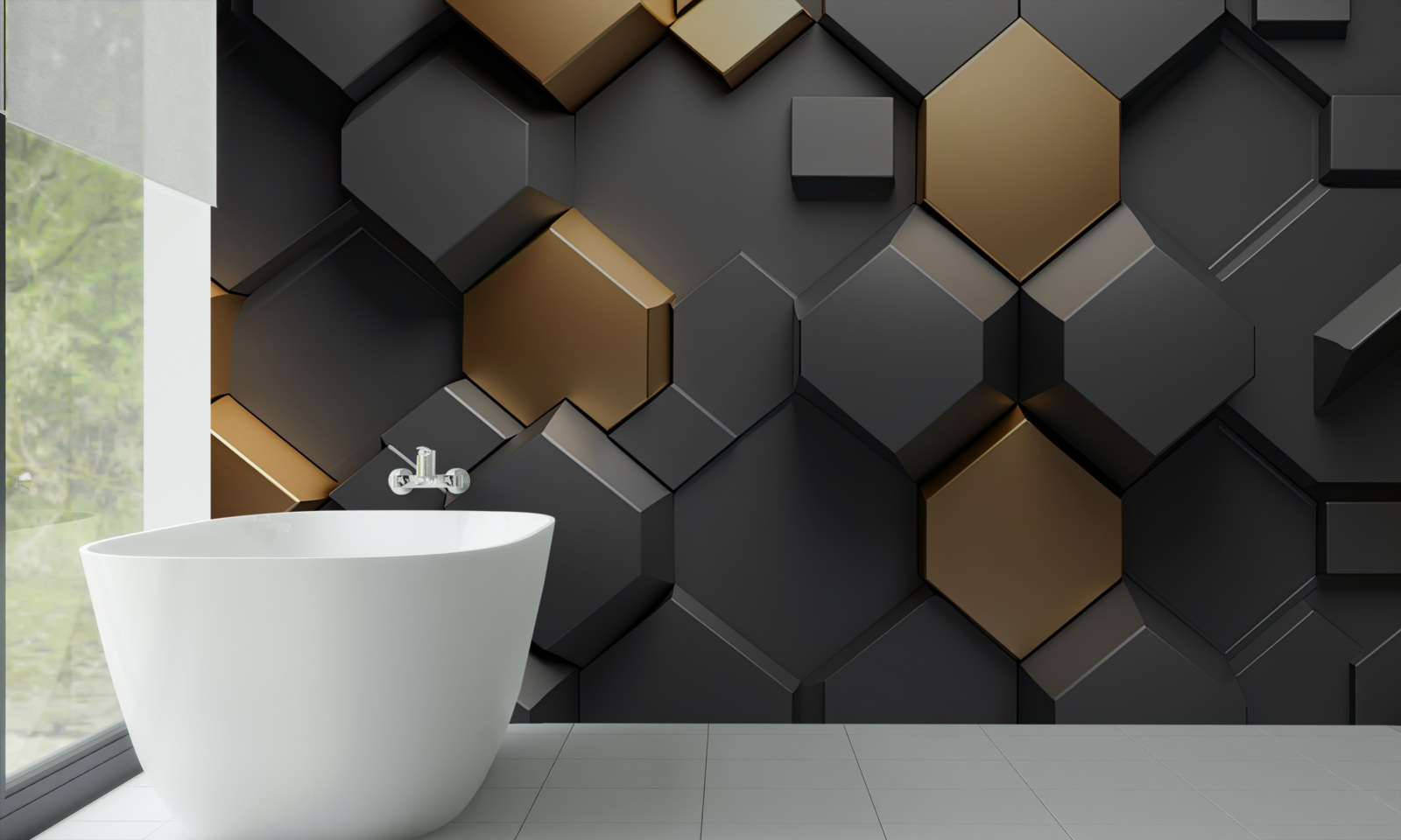 Papier peint formes géométriques en noir et or