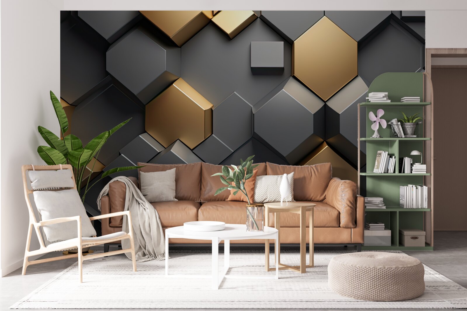 Papier peint formes géométriques en noir et or