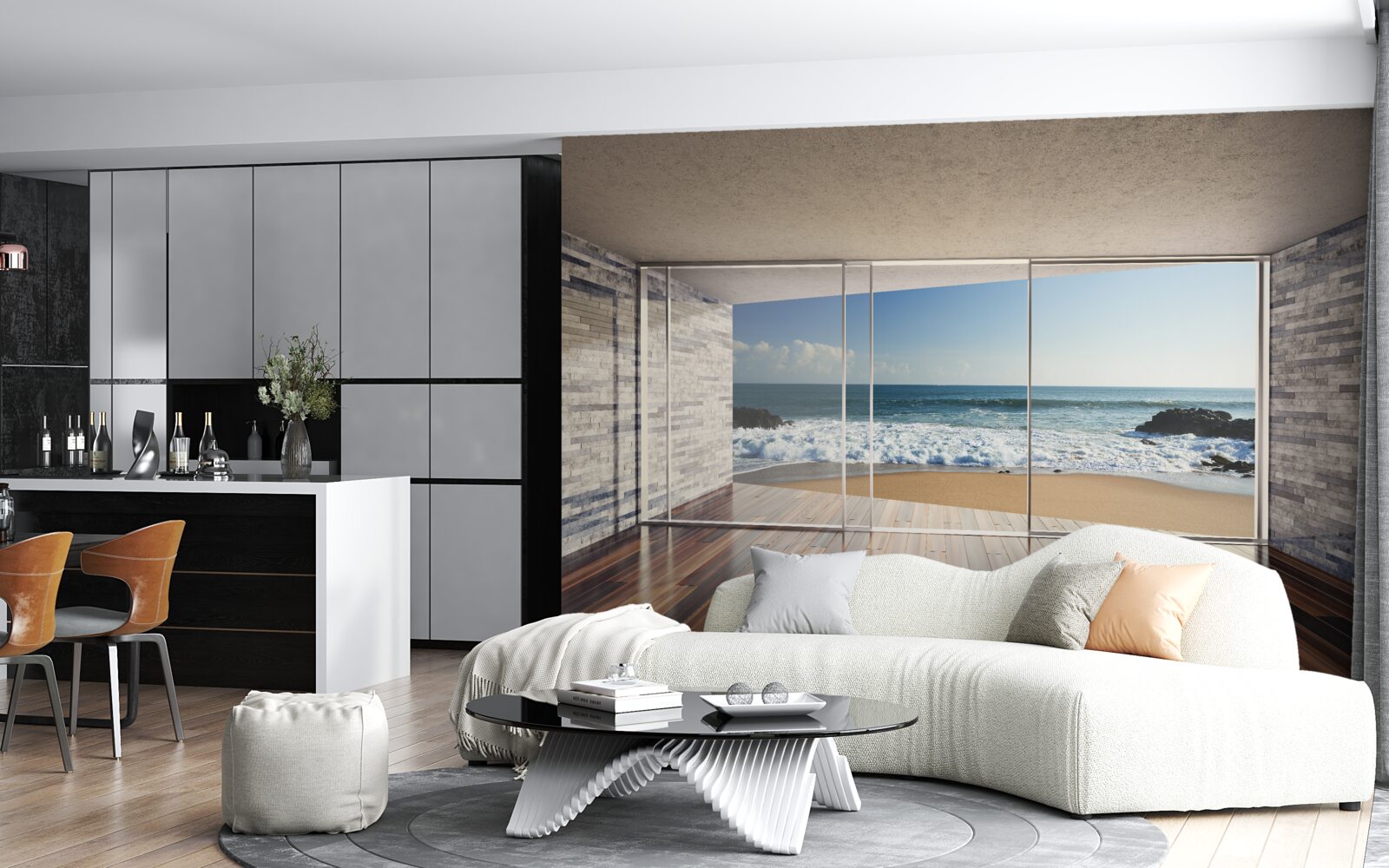 Papier peint les fenêtres panoramiques offrent une superbe vue sur la mer