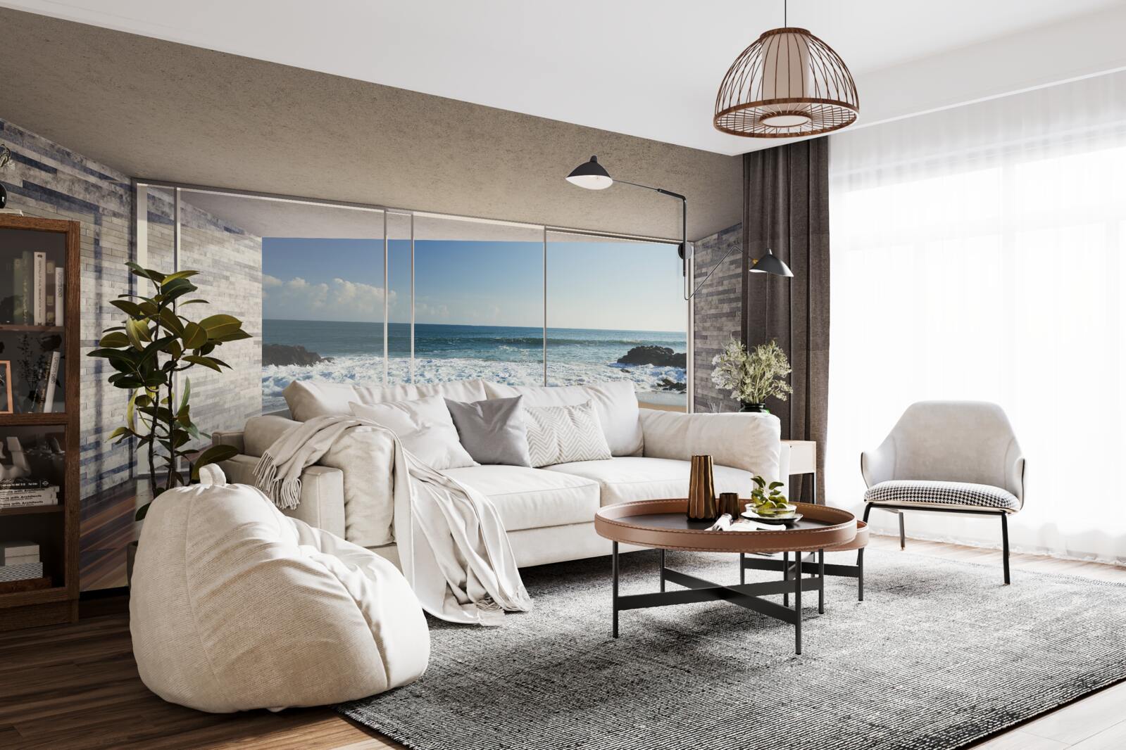 Papier peint les fenêtres panoramiques offrent une superbe vue sur la mer