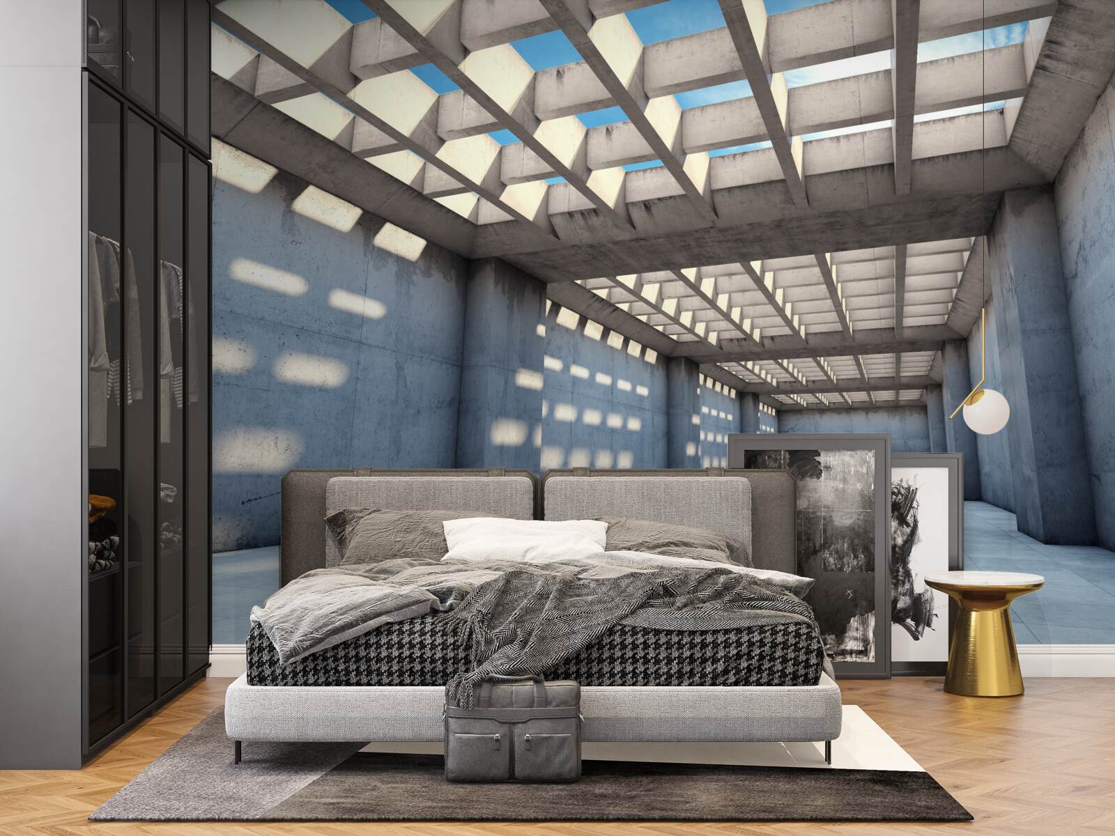 Papier peint couloir inondé de lumière avec plafond en bois transparent