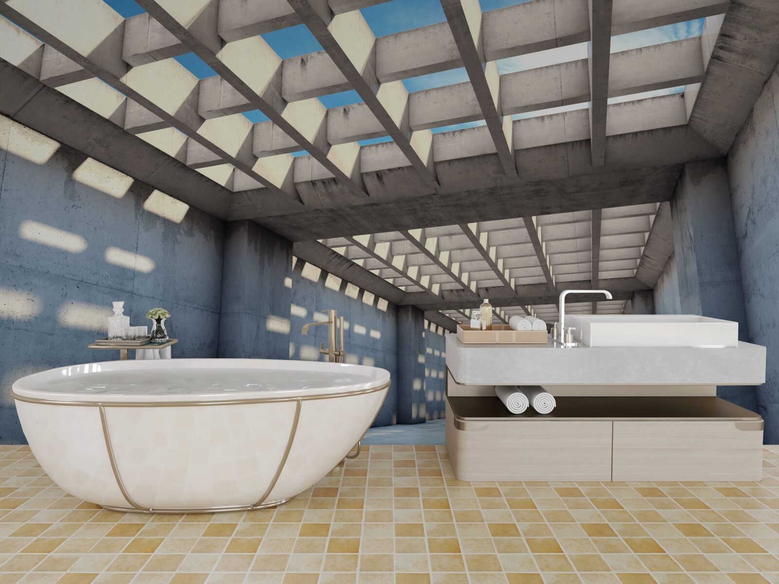 Papier peint couloir inondé de lumière avec plafond en bois transparent