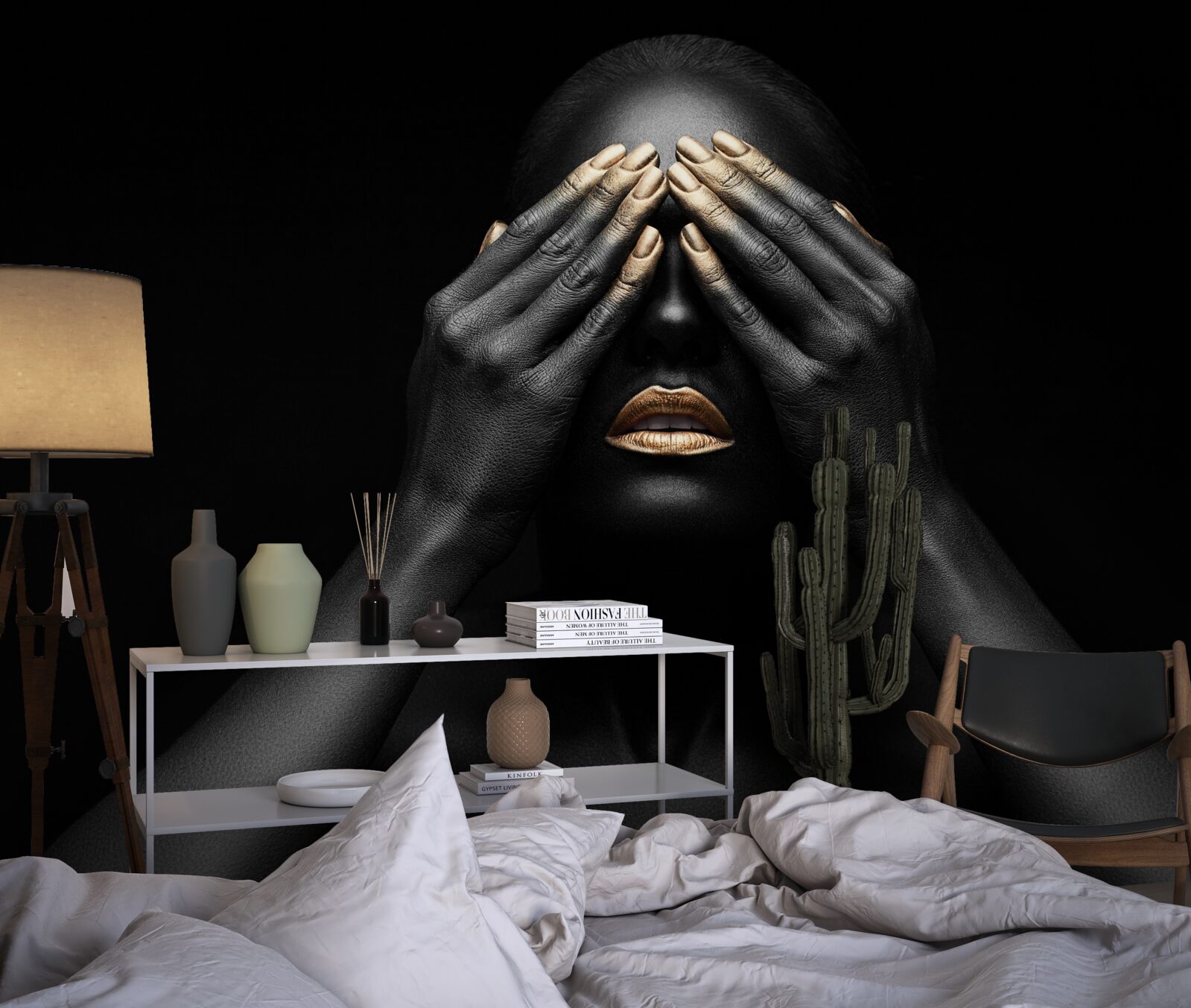 Papier peint la jeune fille se couvre les yeux avec ses mains