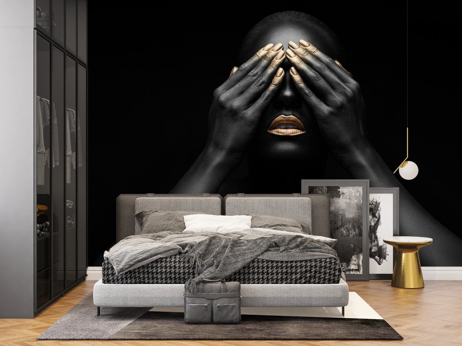 Papier peint la jeune fille se couvre les yeux avec ses mains