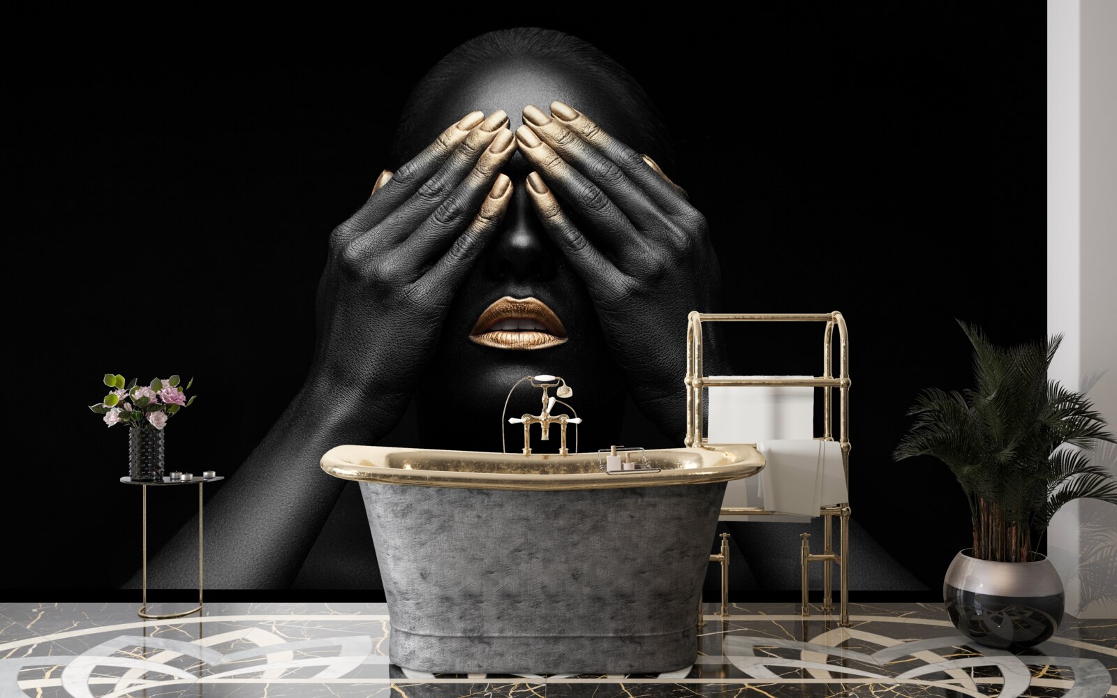 Papier peint la jeune fille se couvre les yeux avec ses mains