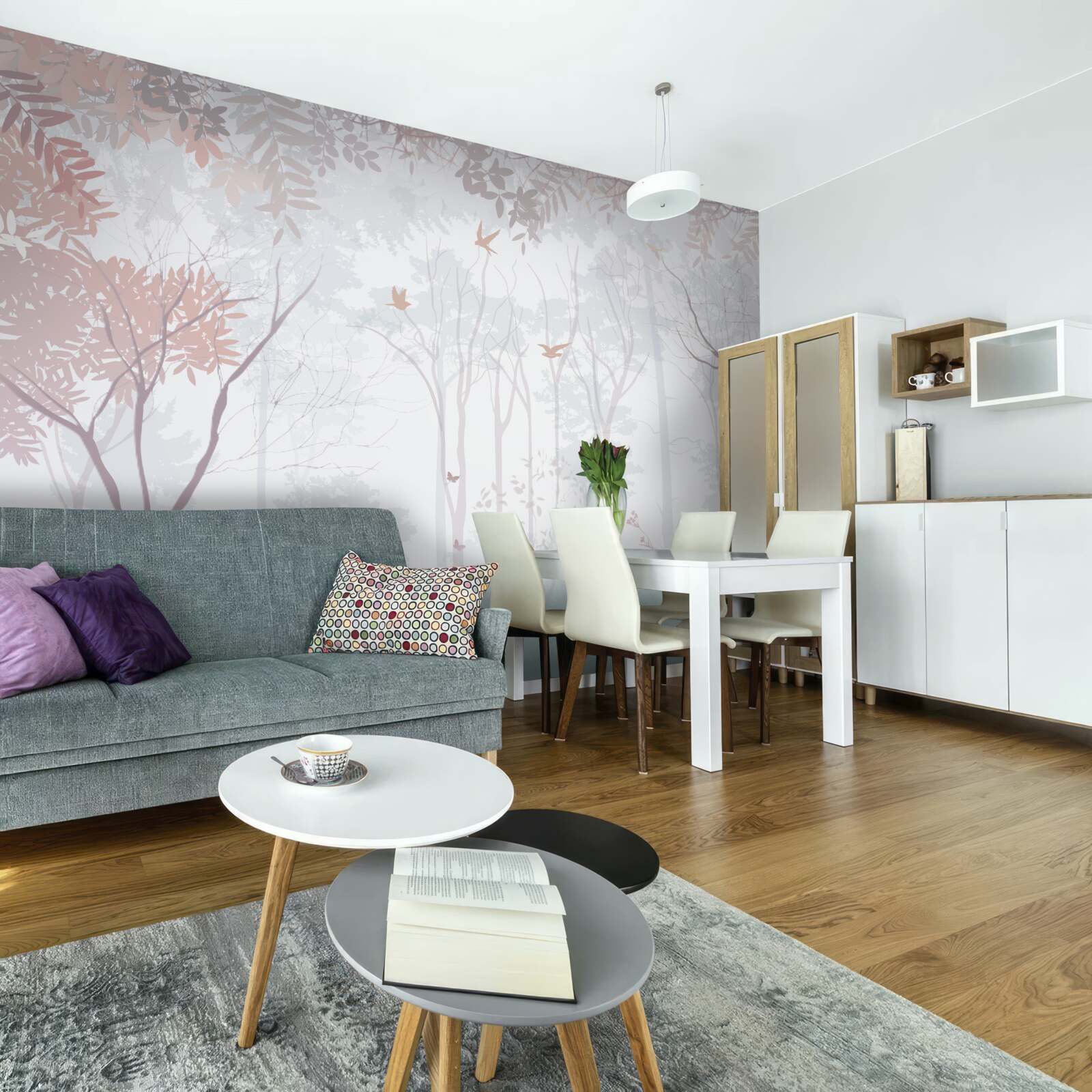 Papier peint forêt brumeuse un matin d'automne