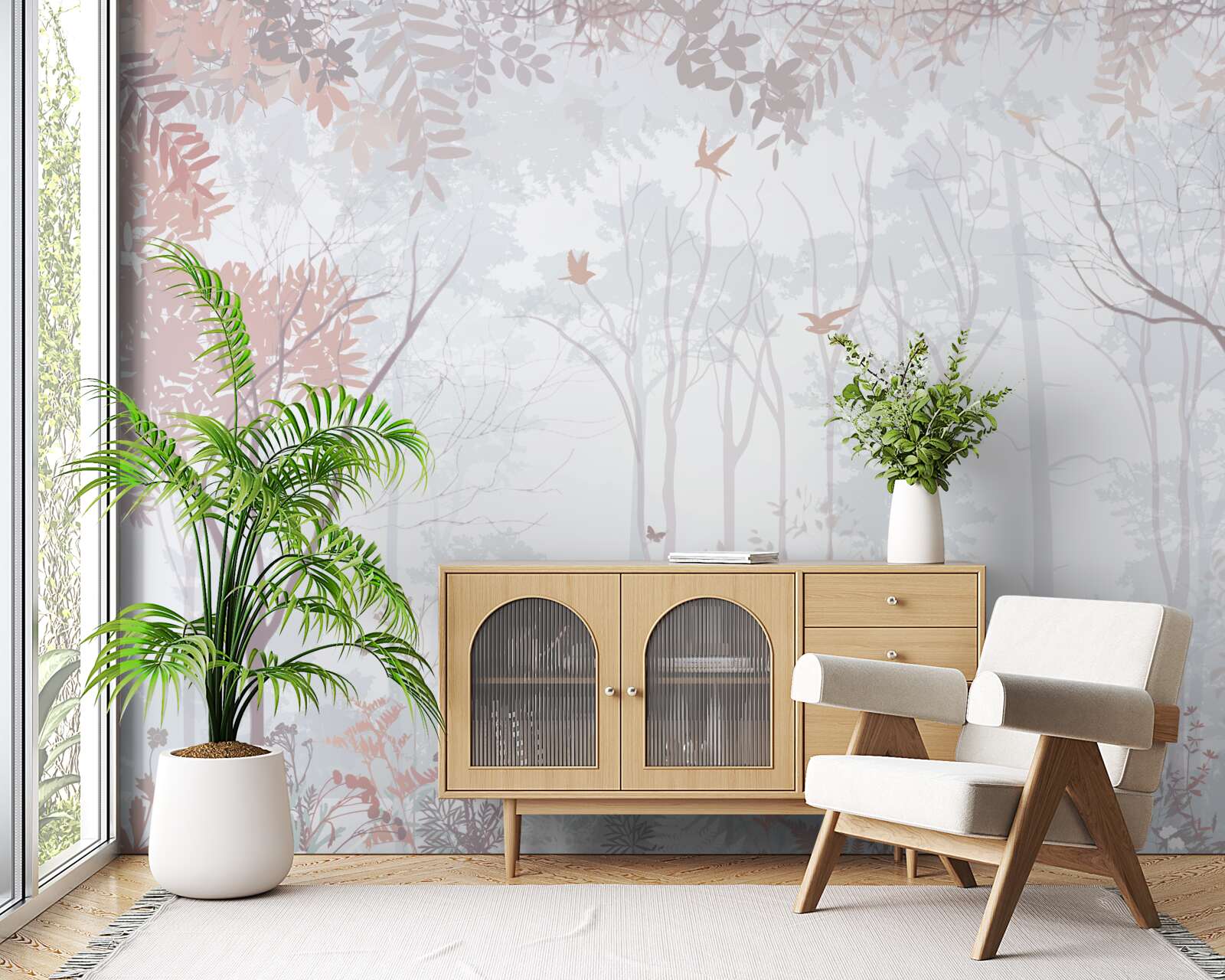 Papier peint forêt brumeuse un matin d'automne