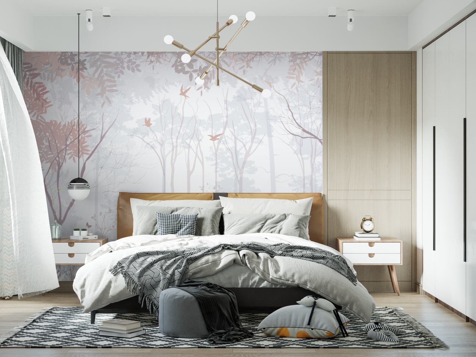 Papier peint forêt brumeuse un matin d'automne