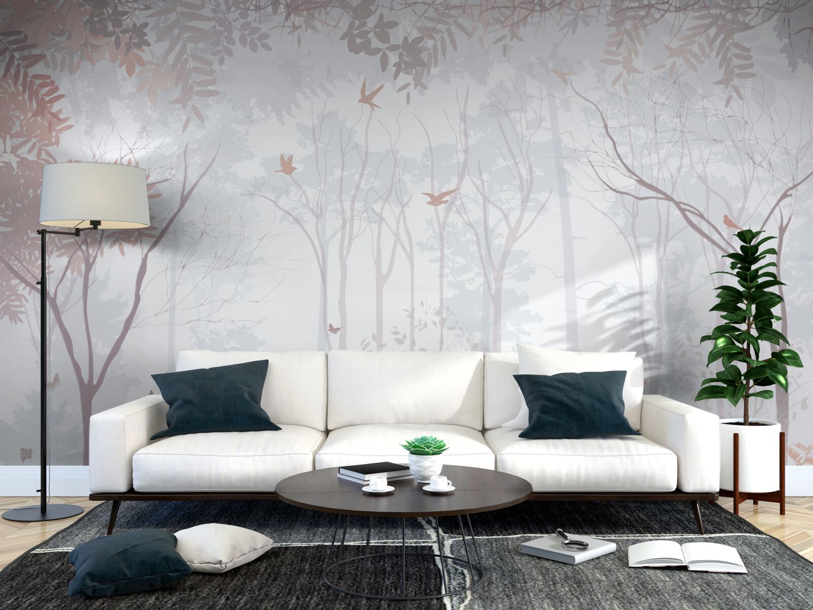 Papier peint forêt brumeuse un matin d'automne