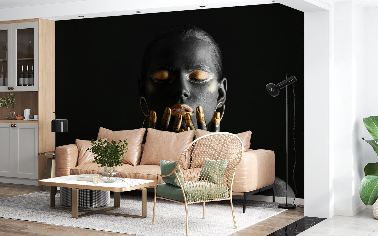 Papier peint femme aux lèvres serrées