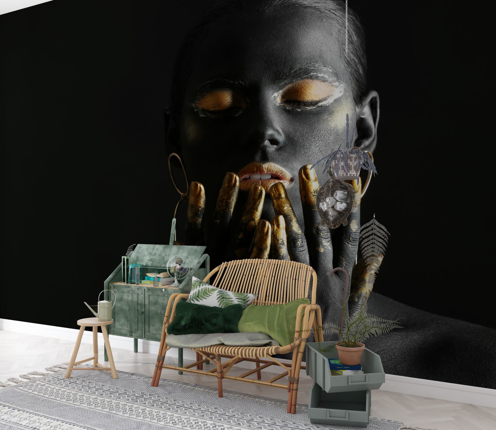 Papier peint femme aux lèvres serrées