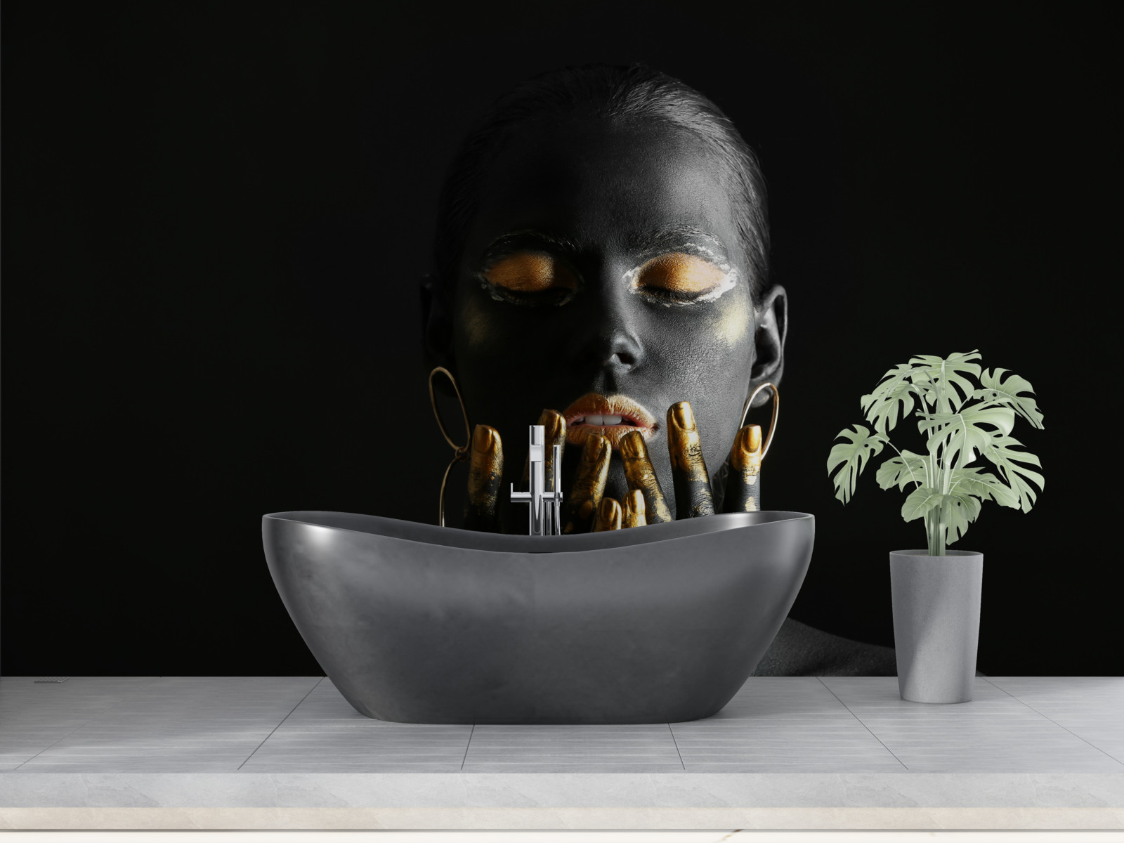 Papier peint femme aux lèvres serrées