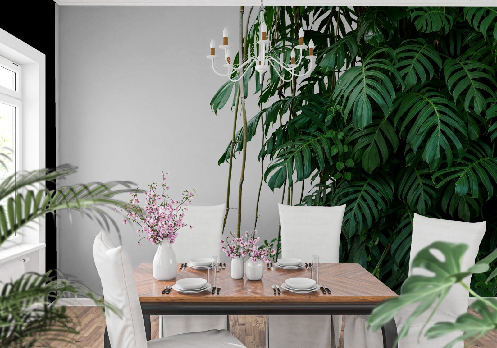 Papier peint feuilles de monstera denses dans les tons de vert