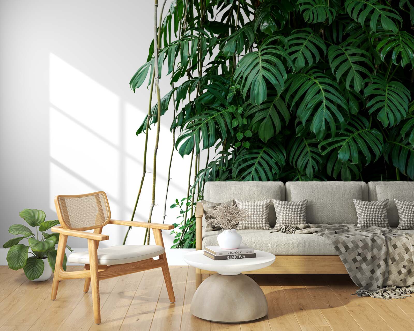 Papier peint feuilles de monstera denses dans les tons de vert