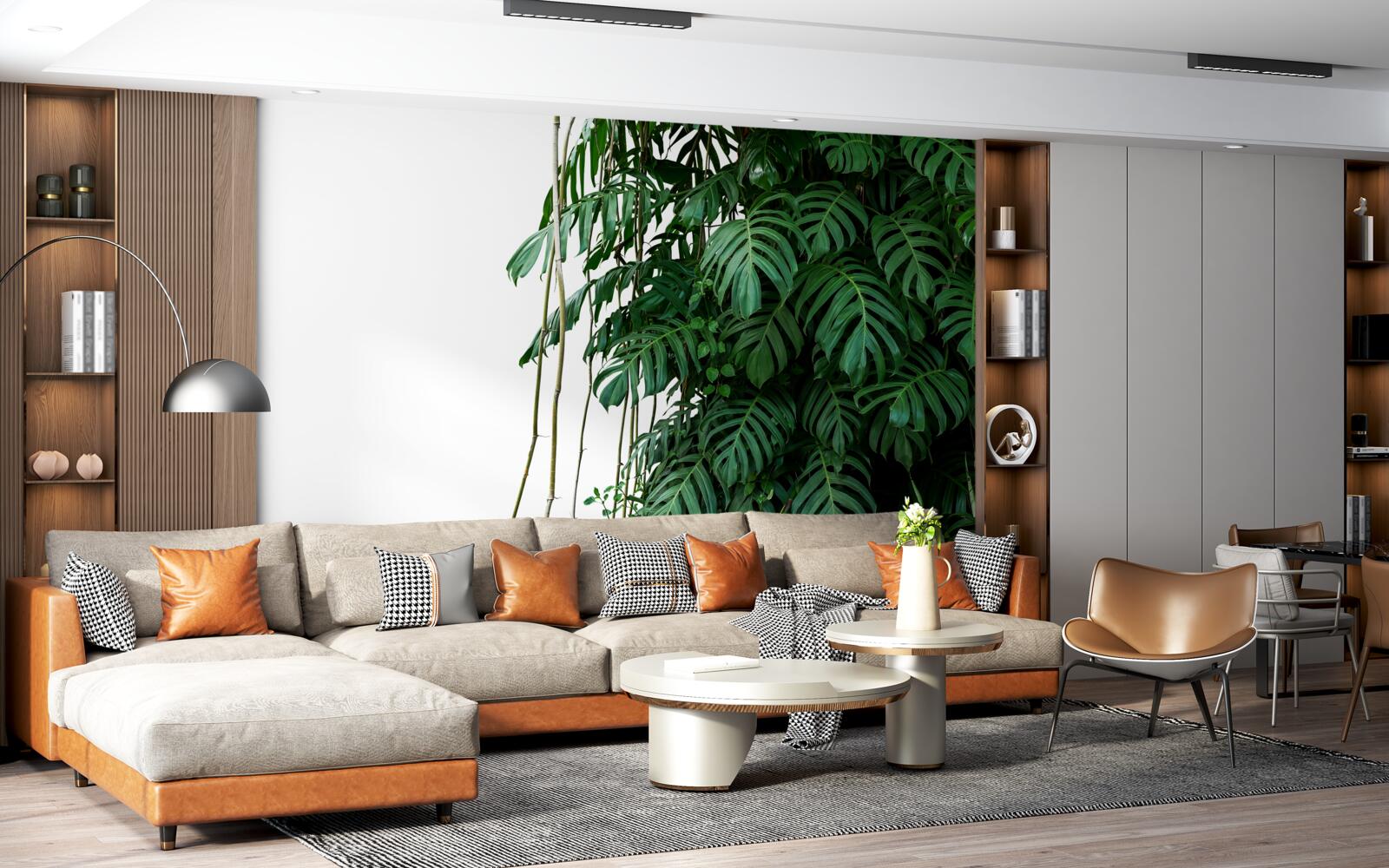 Papier peint feuilles de monstera denses dans les tons de vert