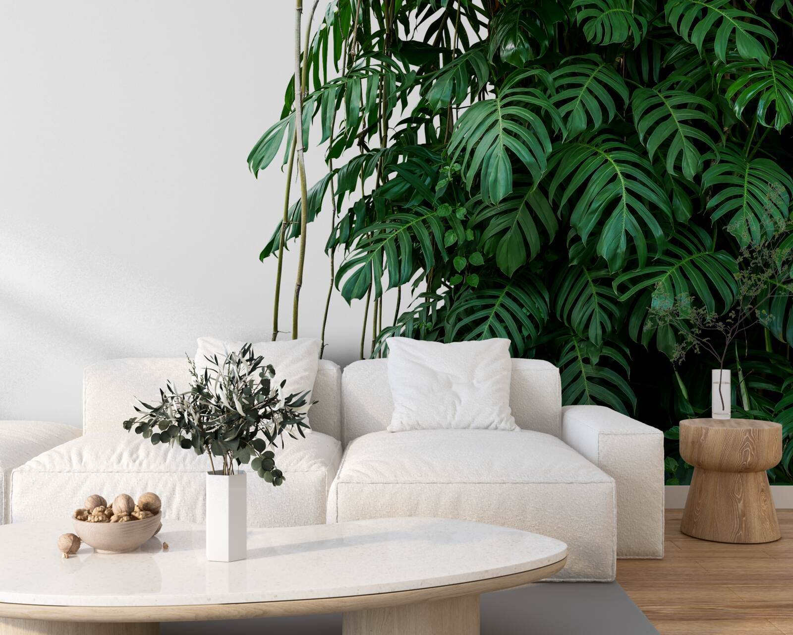 Papier peint feuilles de monstera denses dans les tons de vert