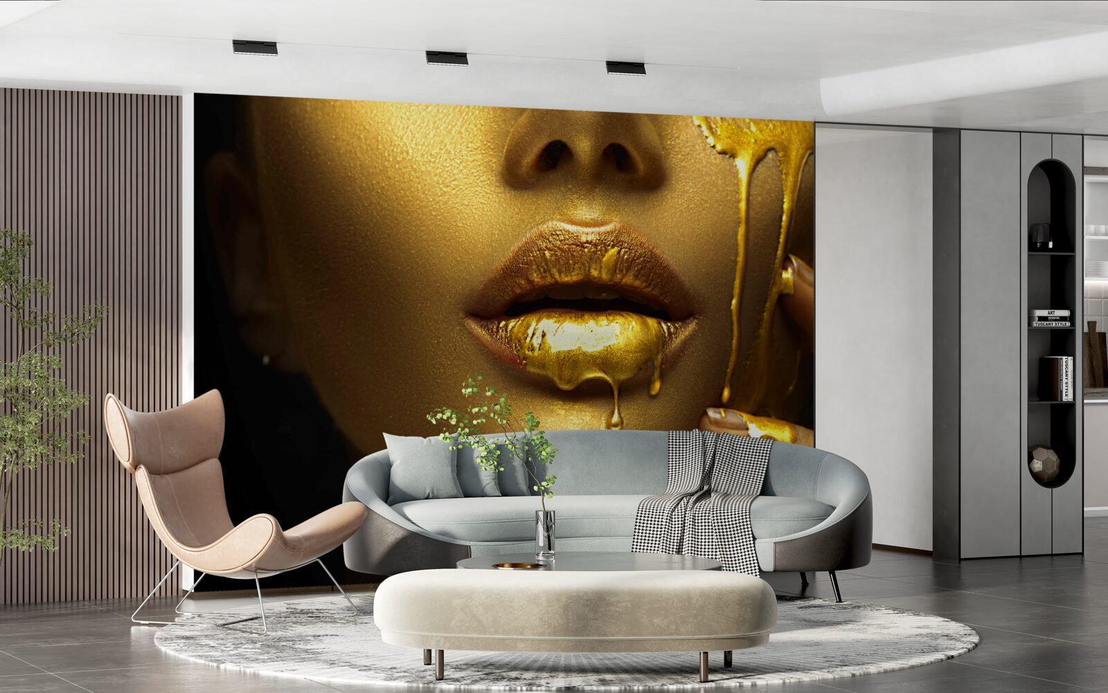 Papier peint femme couverte de pigments dorés