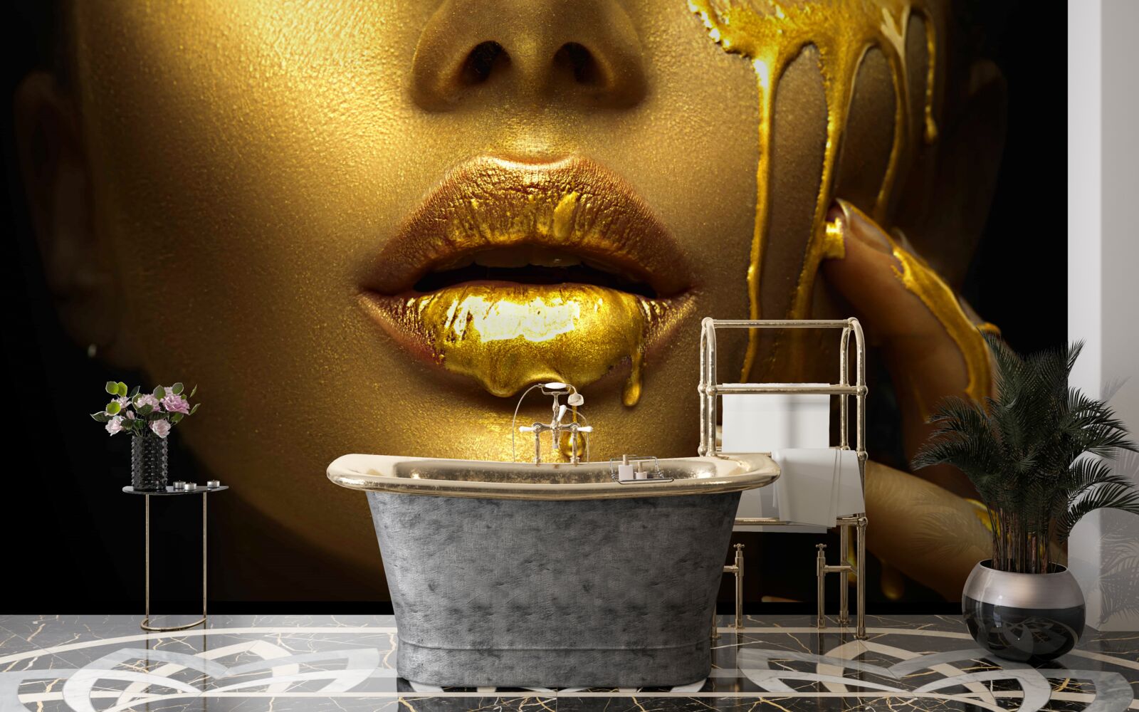 Papier peint femme couverte de pigments dorés