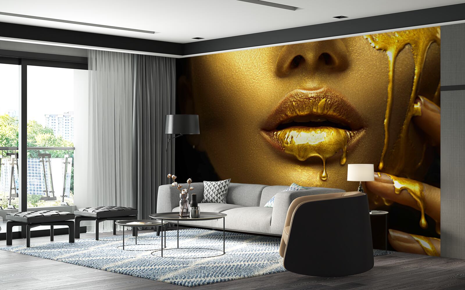 Papier peint femme couverte de pigments dorés