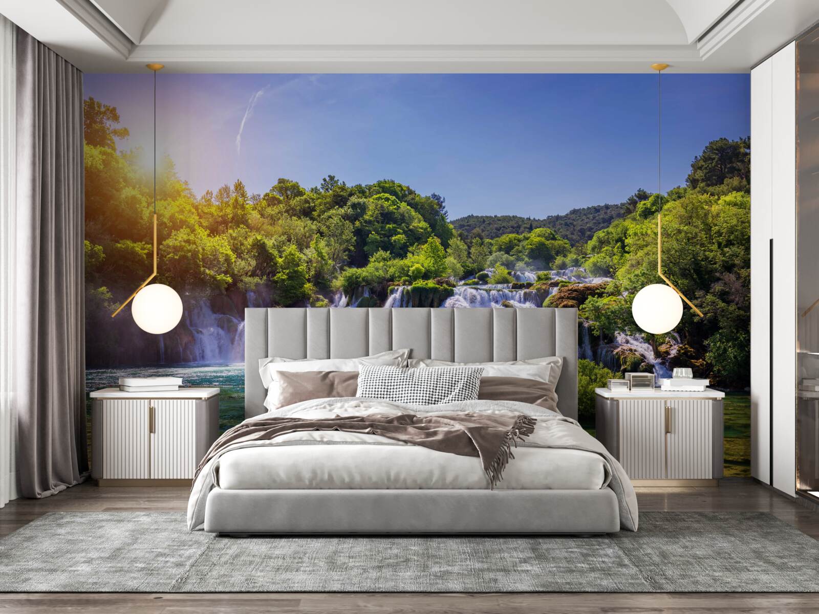 Papier peint la cascade, dont les eaux se précipitent sous le crépuscule tombant, émet un son fort