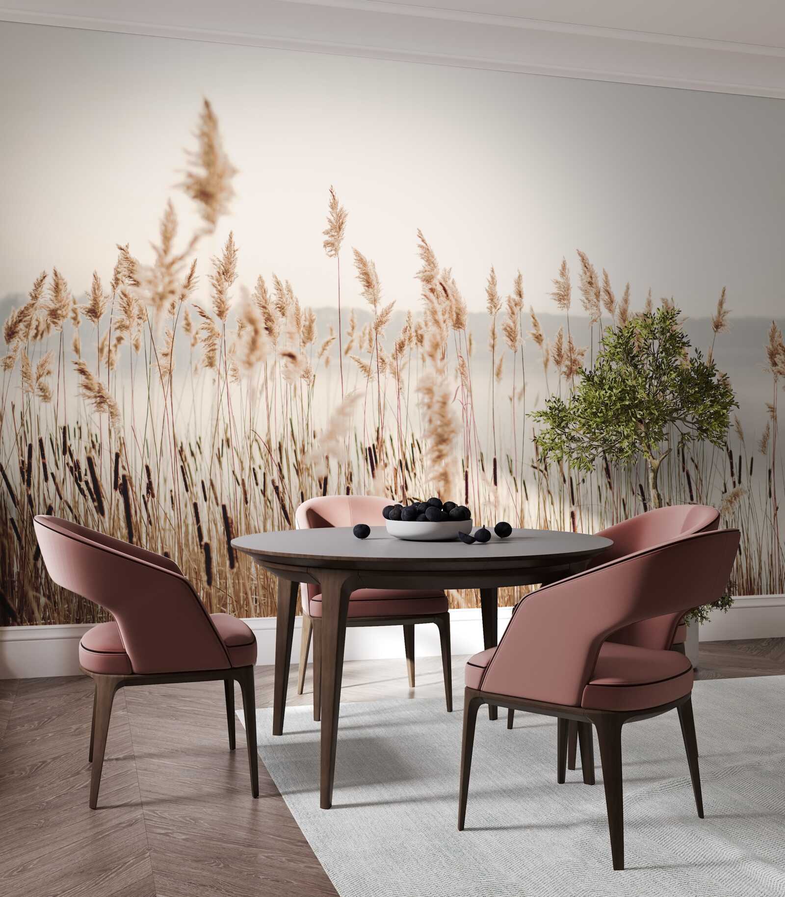 Papier peint roseaux brumeux en automne